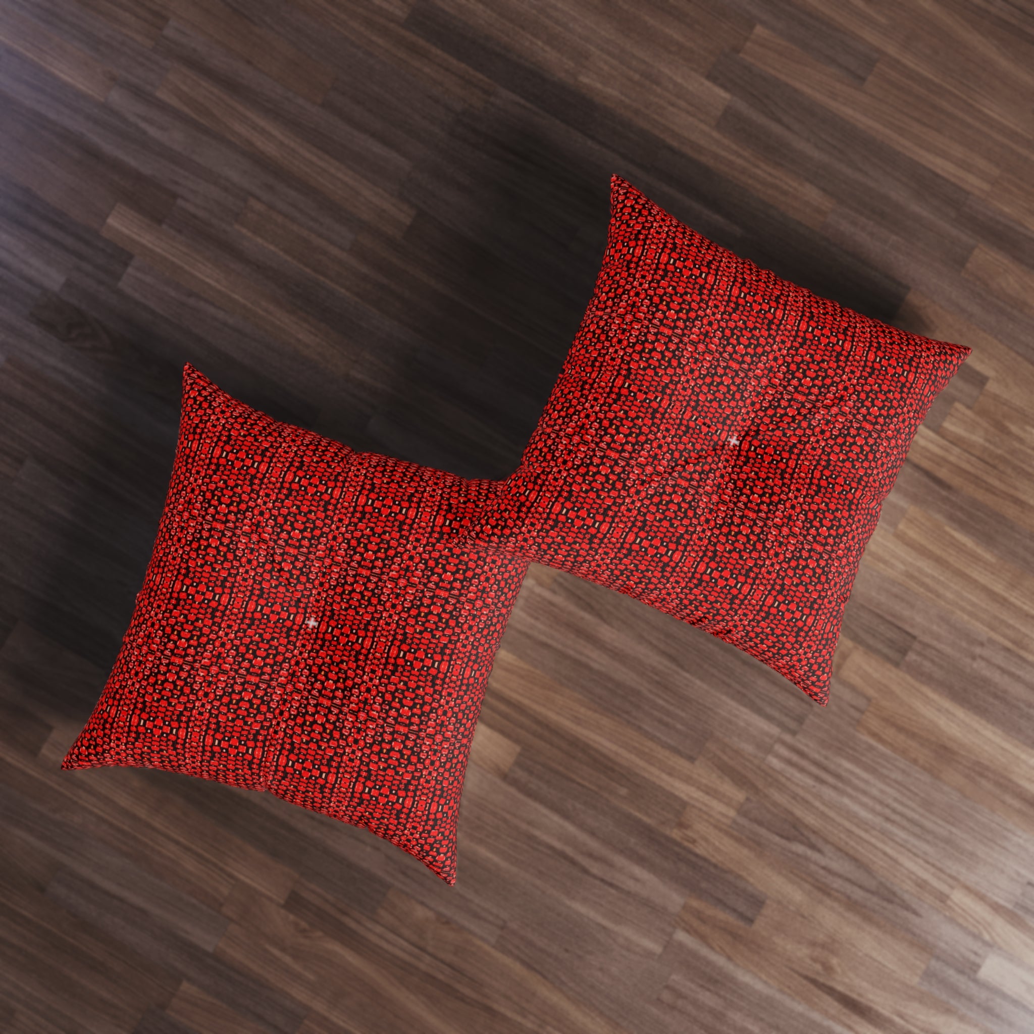 "Japanese Cherry Blossom" Red Woven Texture Square Floor Pillow — Cozy Bohemian Accent Cushion