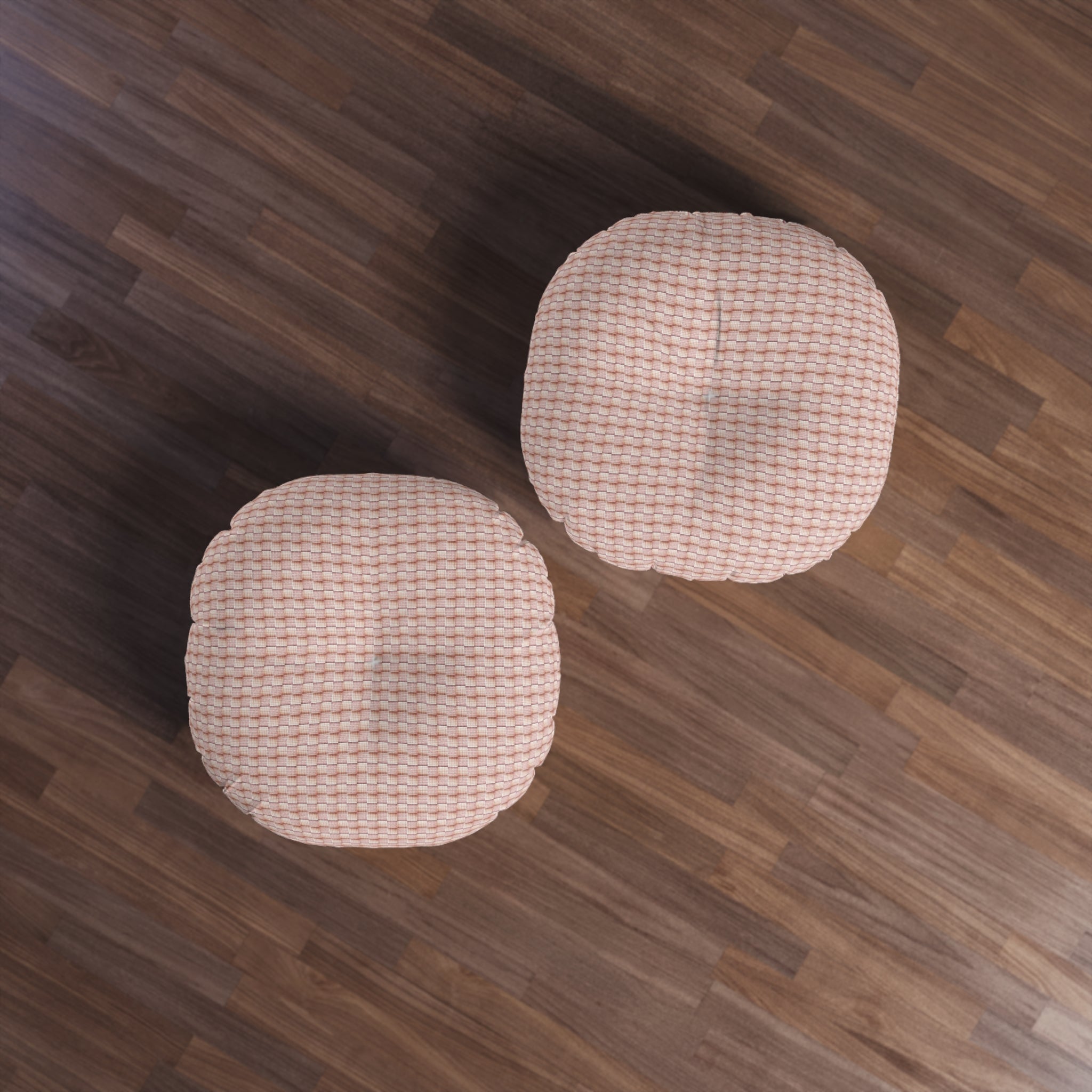 "Grandma Rose" Round Tufted Floor Pillow — Pink Blush Knit Texture Checkered Textile Accent Cushion
