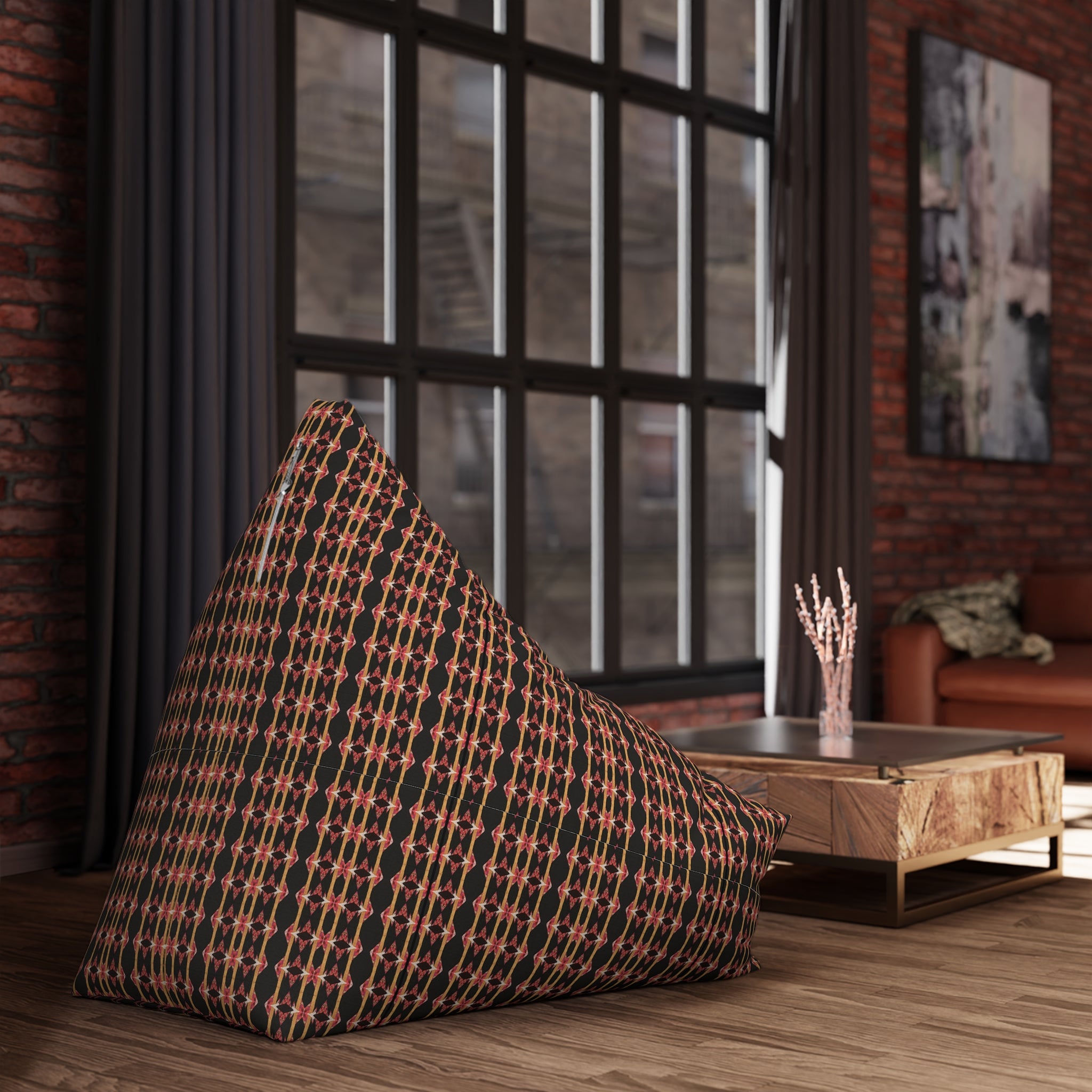 "Native America Now" Bean Bag Cover – Geometric Black & Copper Pattern