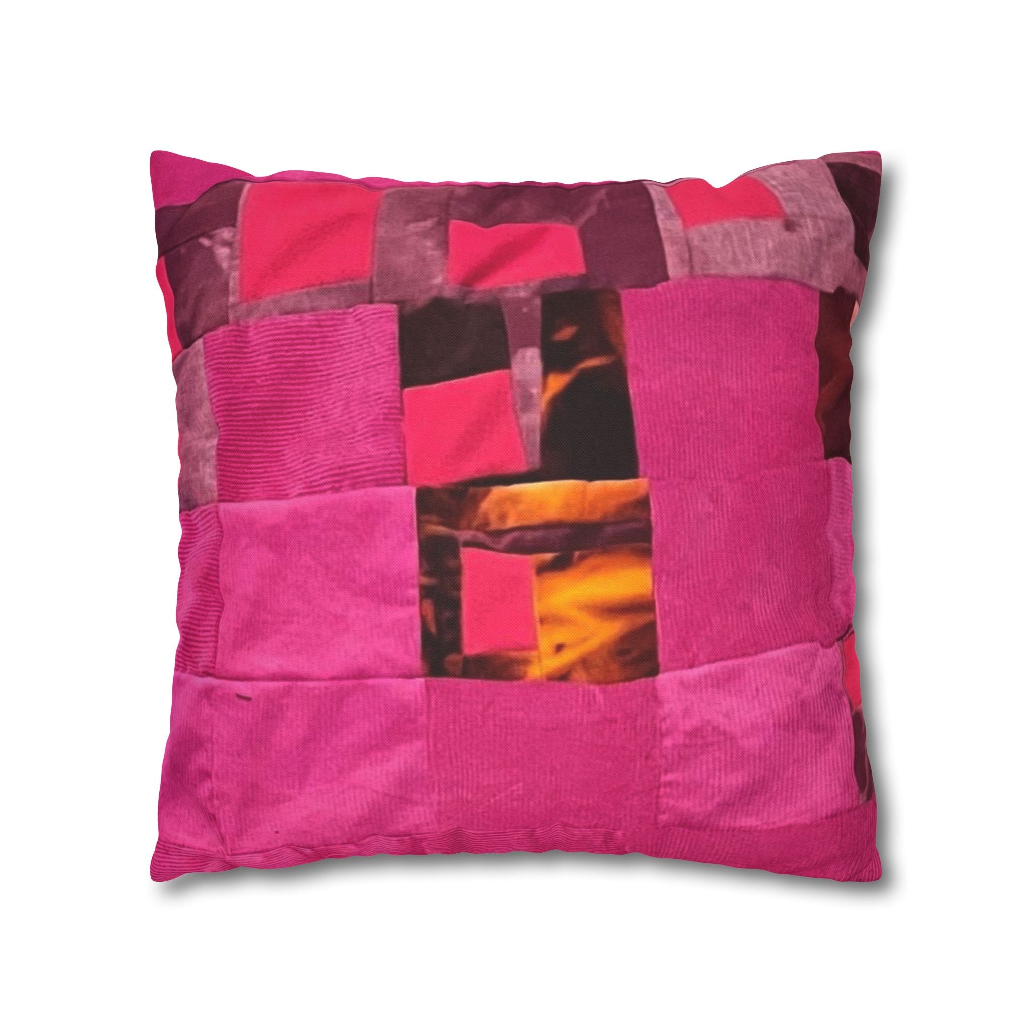 "Lela" Pink Patchwork Decorative Pillow – Vibrant Abstract Throw Pillow for Living Room, Bedroom & Boho Decor