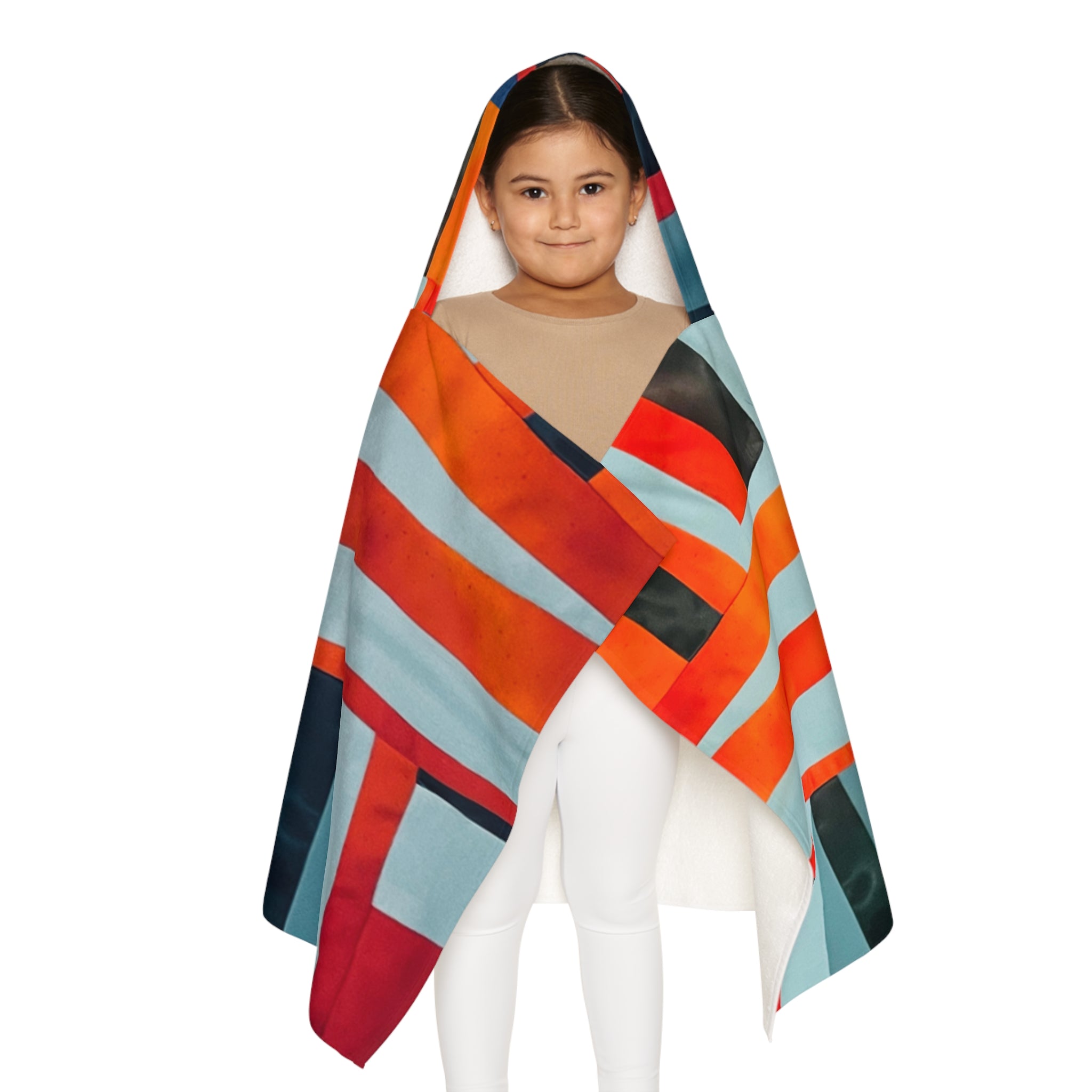 "Samuel" Abstract Stripe Youth Hooded Towel – Bright Sunset Geometric Beach Wrap