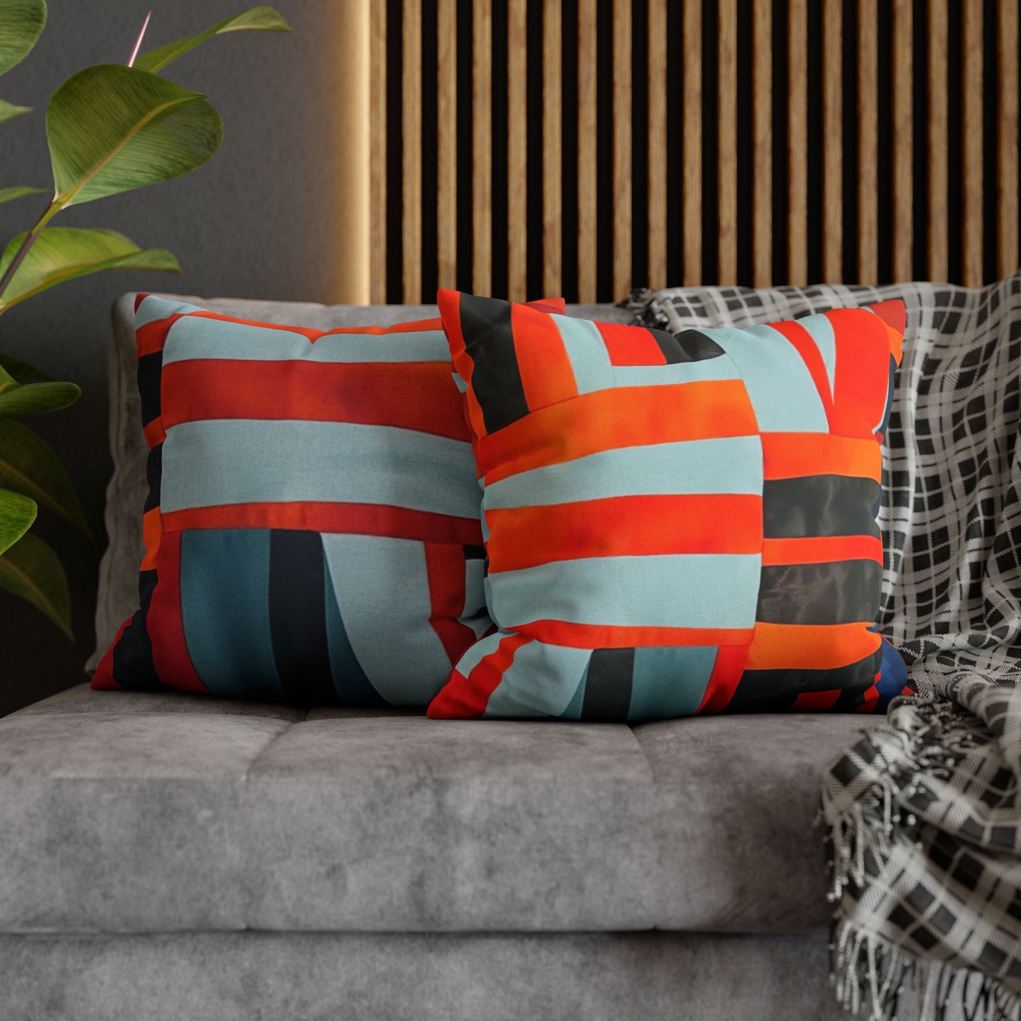 "Samuel" Abstract Geometric Accent Pillowcase — Bold Red & Teal Modern Throw Pillow