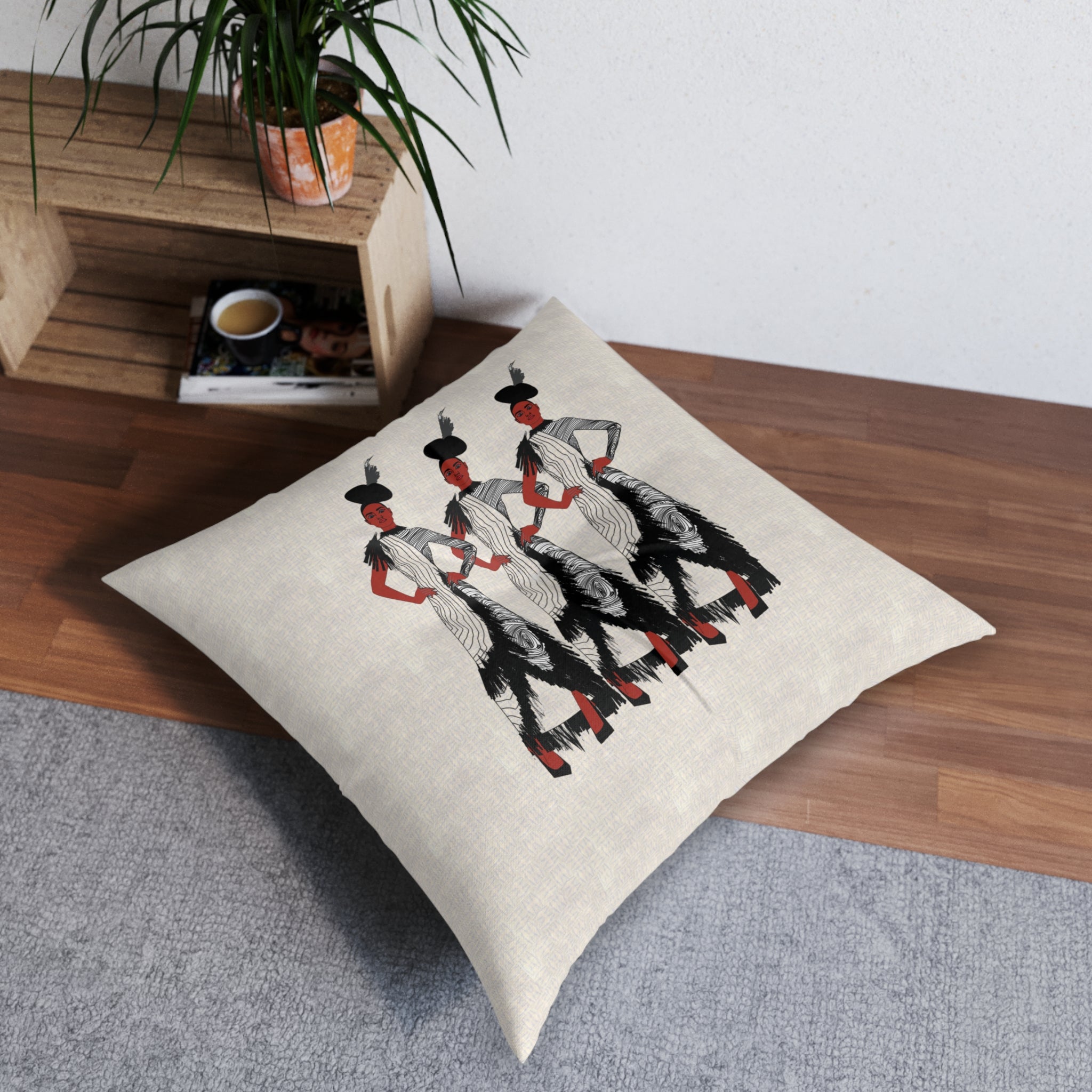 "Fierce Honey" Black Art Deco Vintage Flapper Trio Tufted Floor Pillow