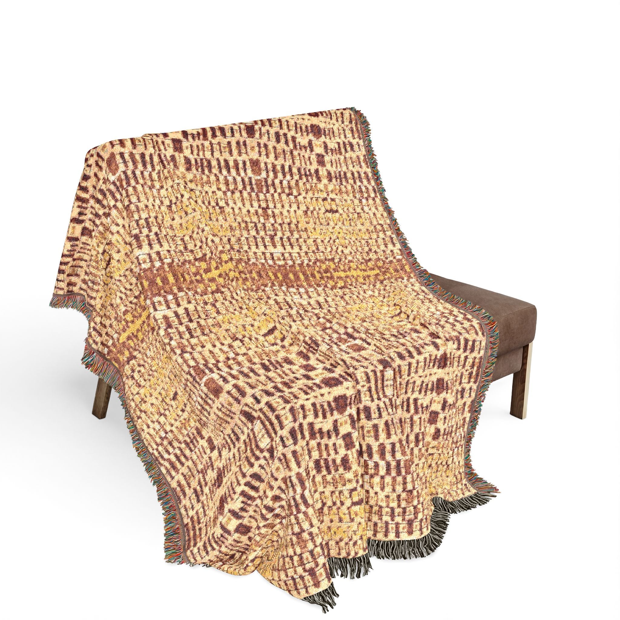 "Queen Mother" Woven Blanket — Warm Rustic Bronze and Gold Throw for Living Room & Cabin Decor