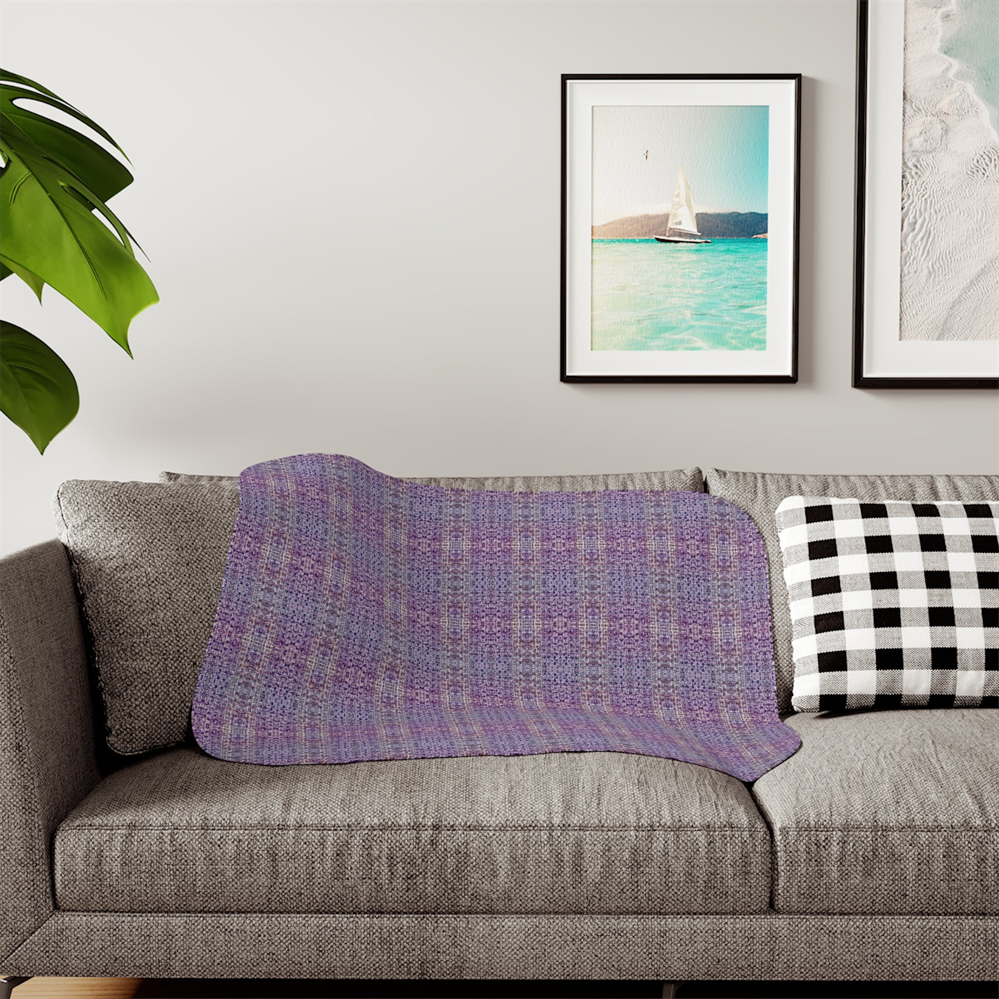 "Pauline, My Love" Purple Plaid Sherpa Blanket – Cozy Reversible Throw for Home, Couch & Gifts