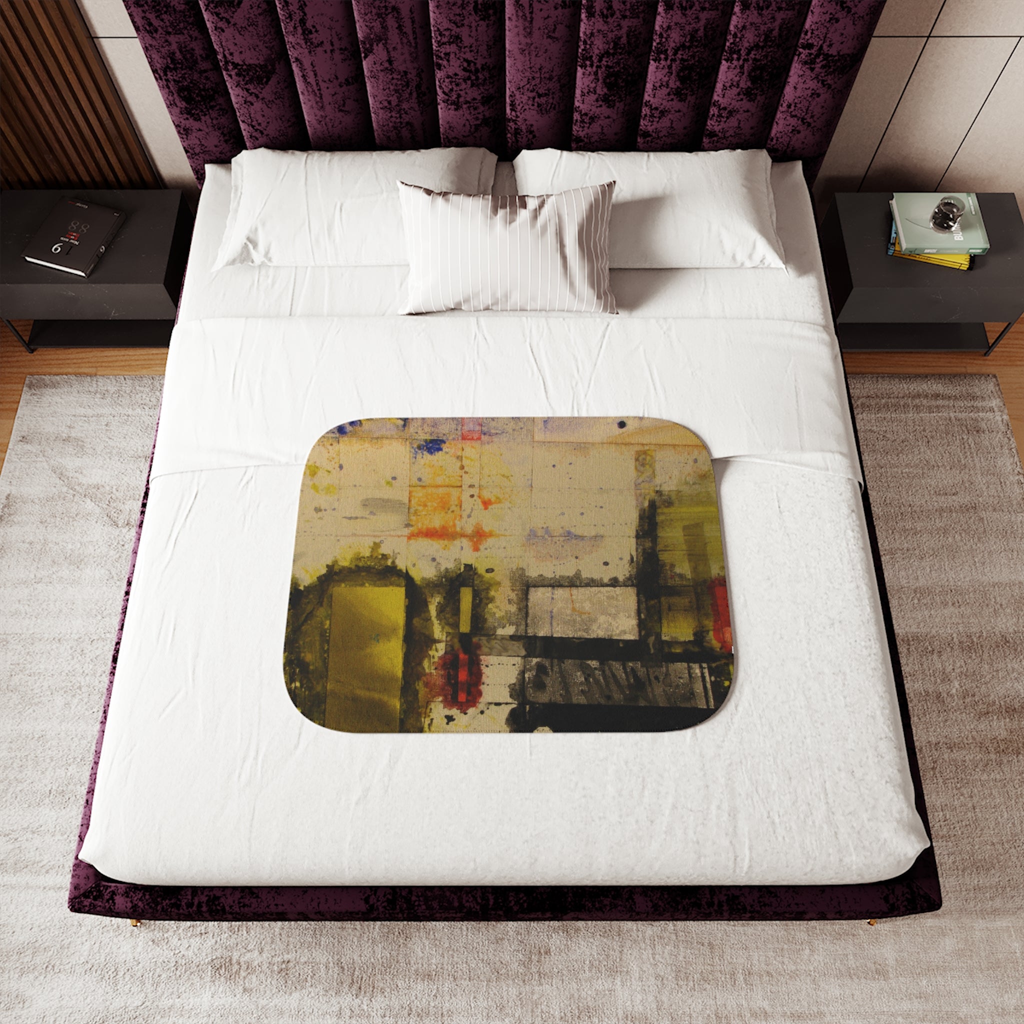 "Dance in the Rain" Cozy Watercolor Painting Café Sherpa Blanket — Warm Throw with Retro Coffee Shop Art