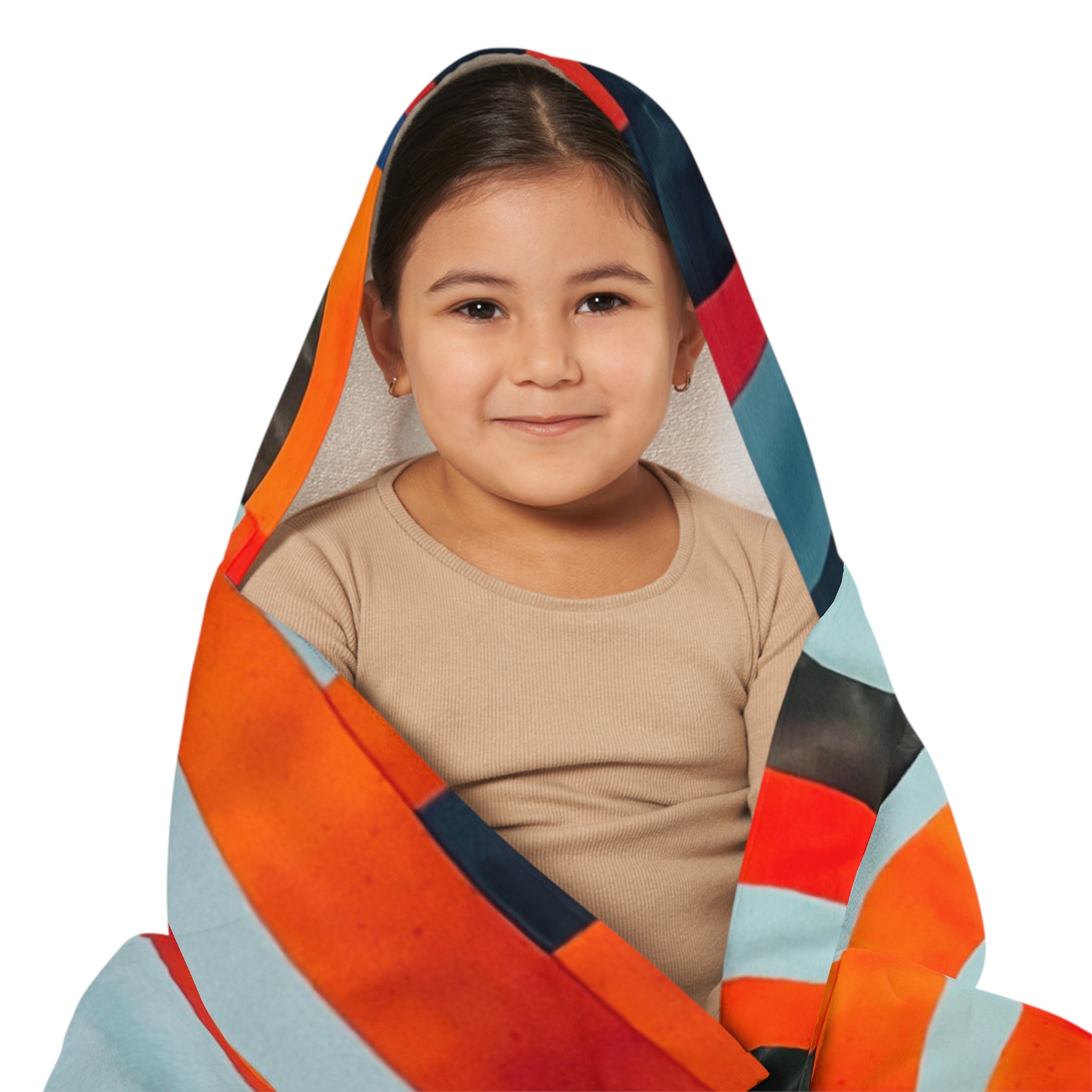 "Samuel" Abstract Stripe Youth Hooded Towel – Bright Sunset Geometric Beach Wrap