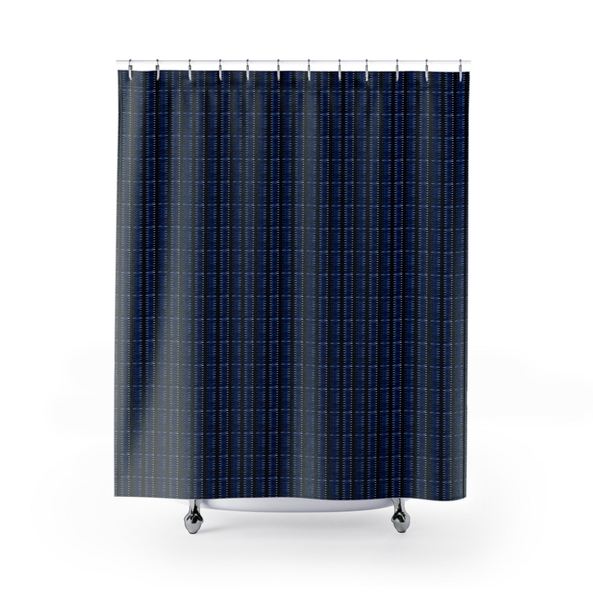 "Mississippi Midnight: Lovely Banjo Blues" Navy Blue Plaid Shower Curtain — Modern Geometric Bathroom Decor