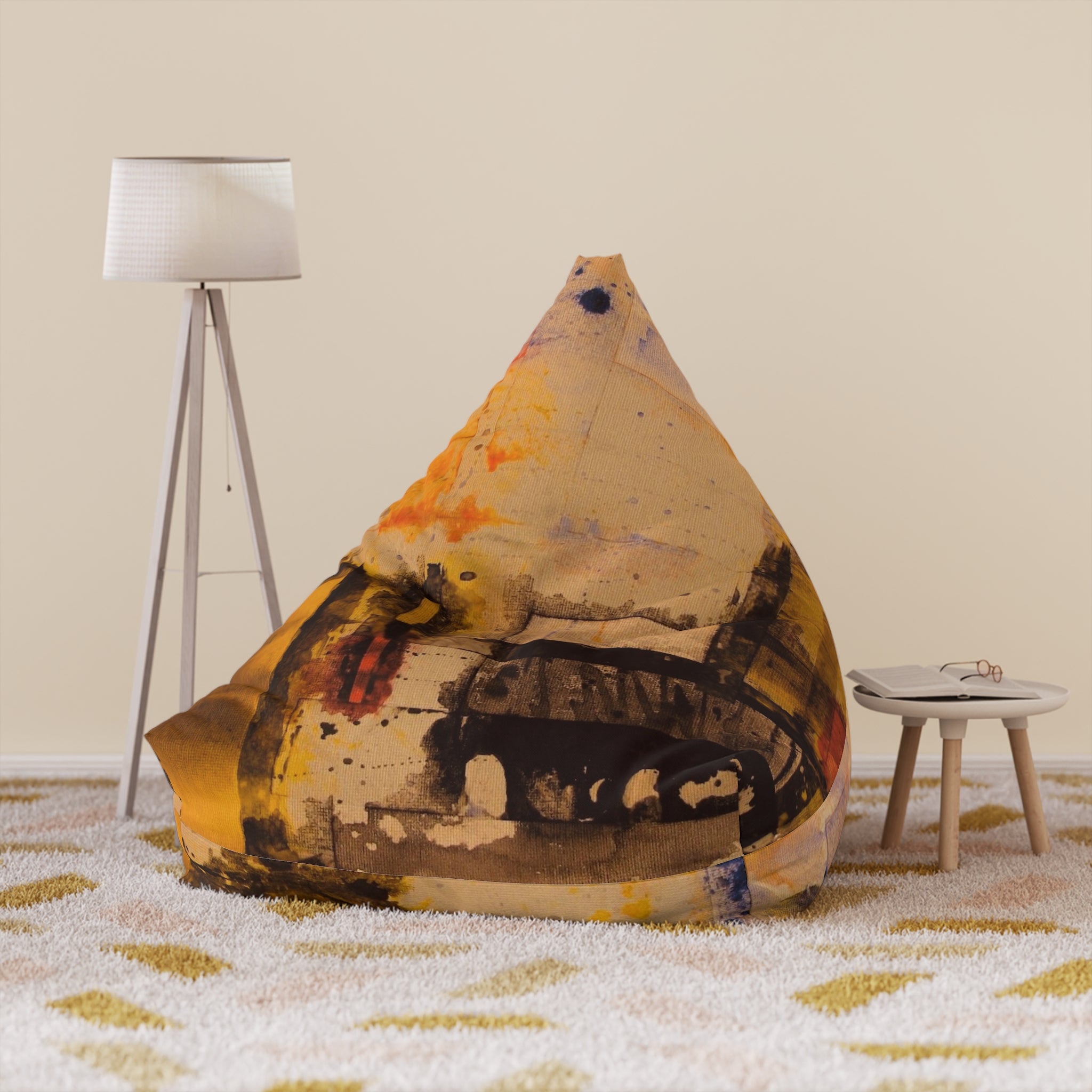 "Dance in the Rain" Abstract Yellow Ink Art Bean Bag Cover — Modern Boho Room Accent