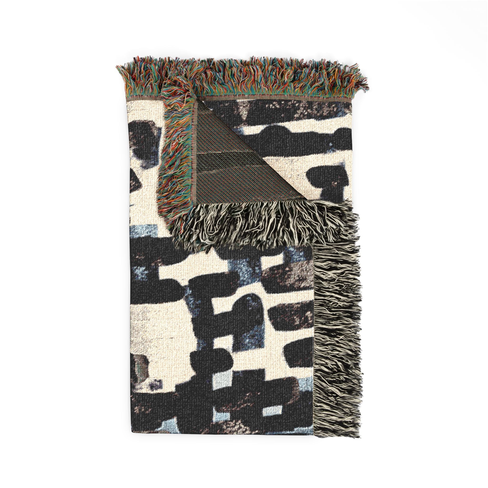 "Only My Notebook Knows How I Feel, My Heart Is On Every Page" Abstract Geometric Woven Blanket — Modern Black & Ivory Throw for Living Room