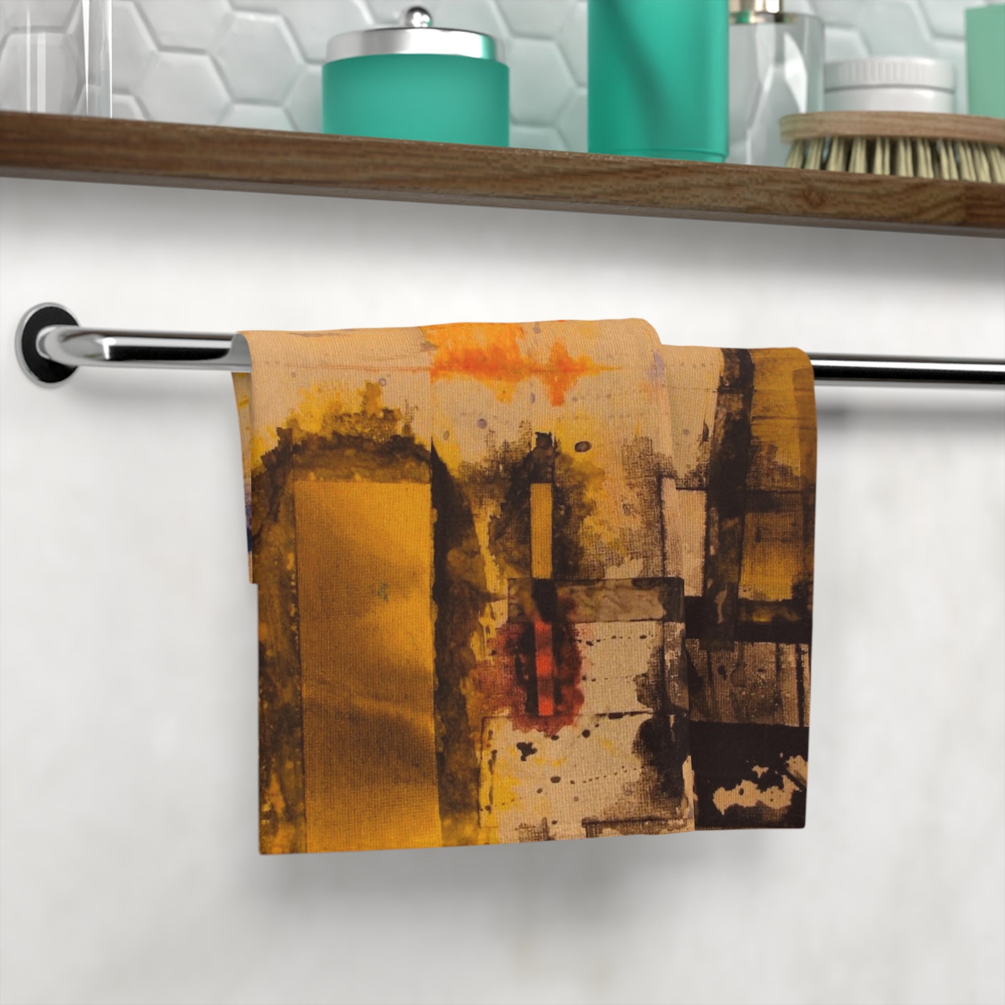"Dance In The Rain" Abstract Urban Gold Face Towel