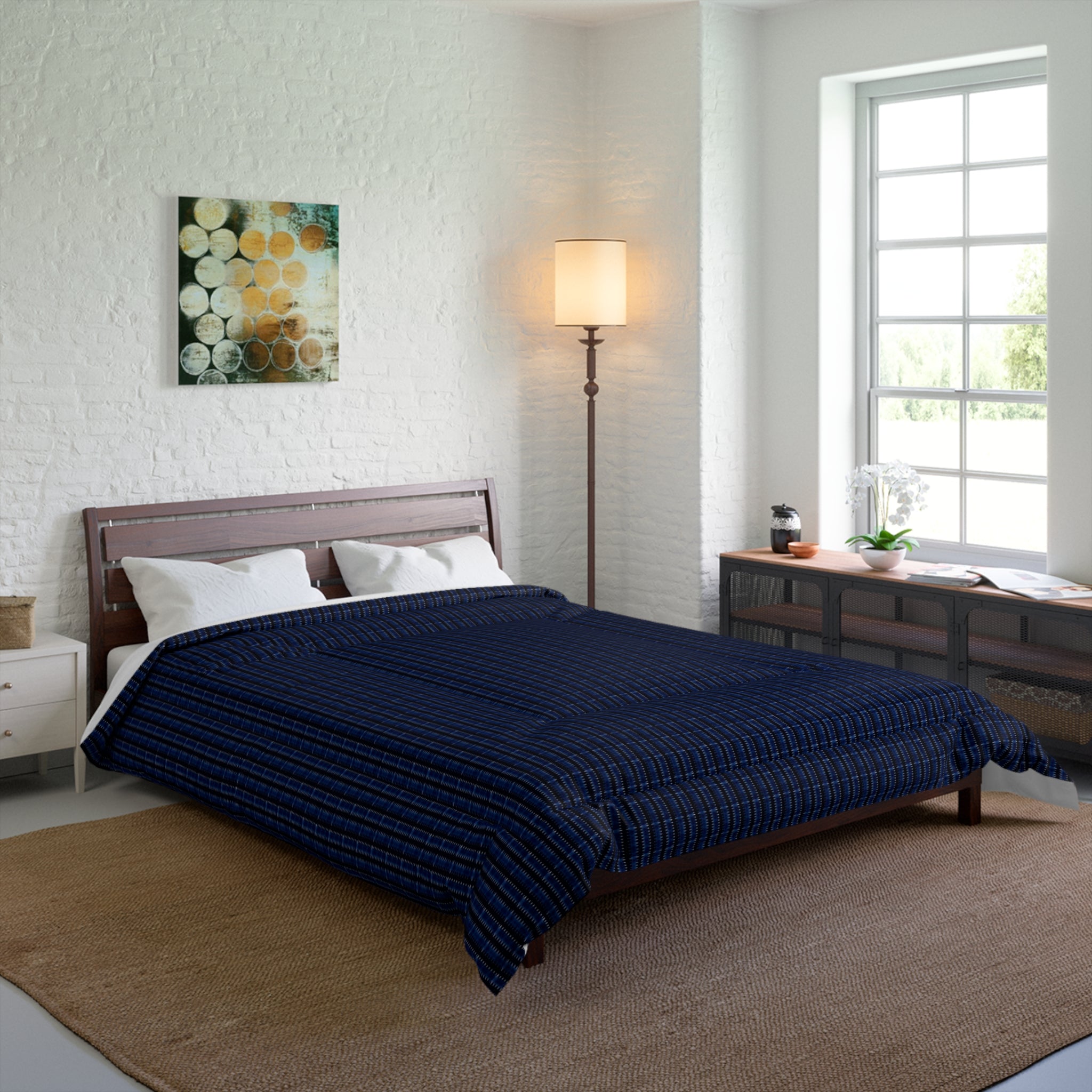 "Mississippi Midnight: Lovely Banjo Blues" Navy Plaid Comforter - Cozy Lightweight Bed Cover for Boys, Teens & Guest Rooms