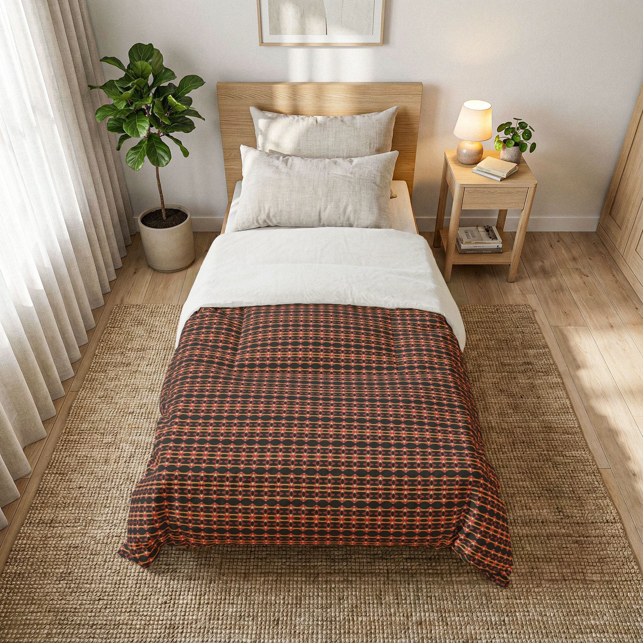 "Native America Now" Plaid Cotton Comforter — Rustic Red & Brown Bedspread for Cozy Fall & Cabin Decor