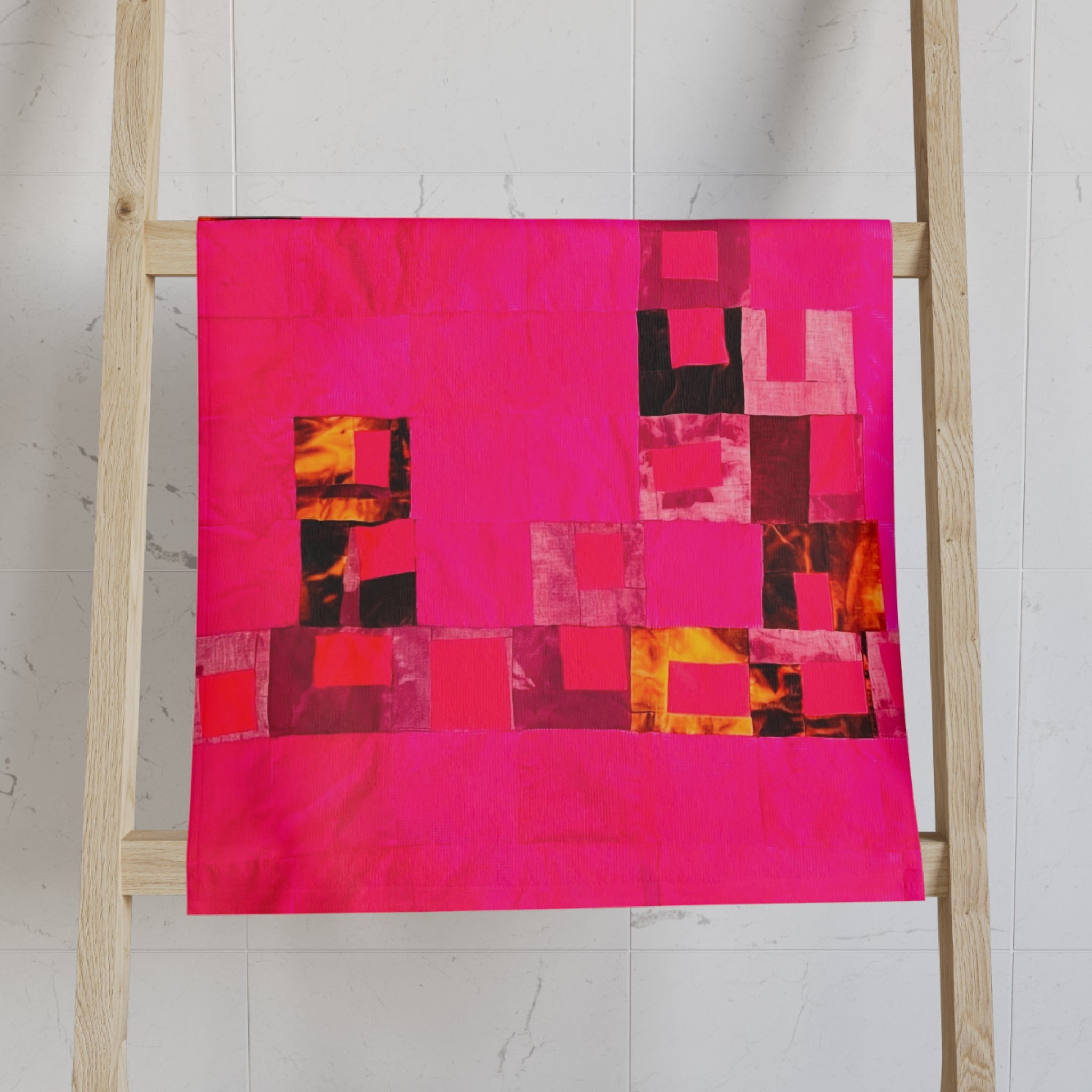 "Lela" Hot Pink Mosaic Hand Towel — Vibrant Abstract Kitchen & Bath Accent