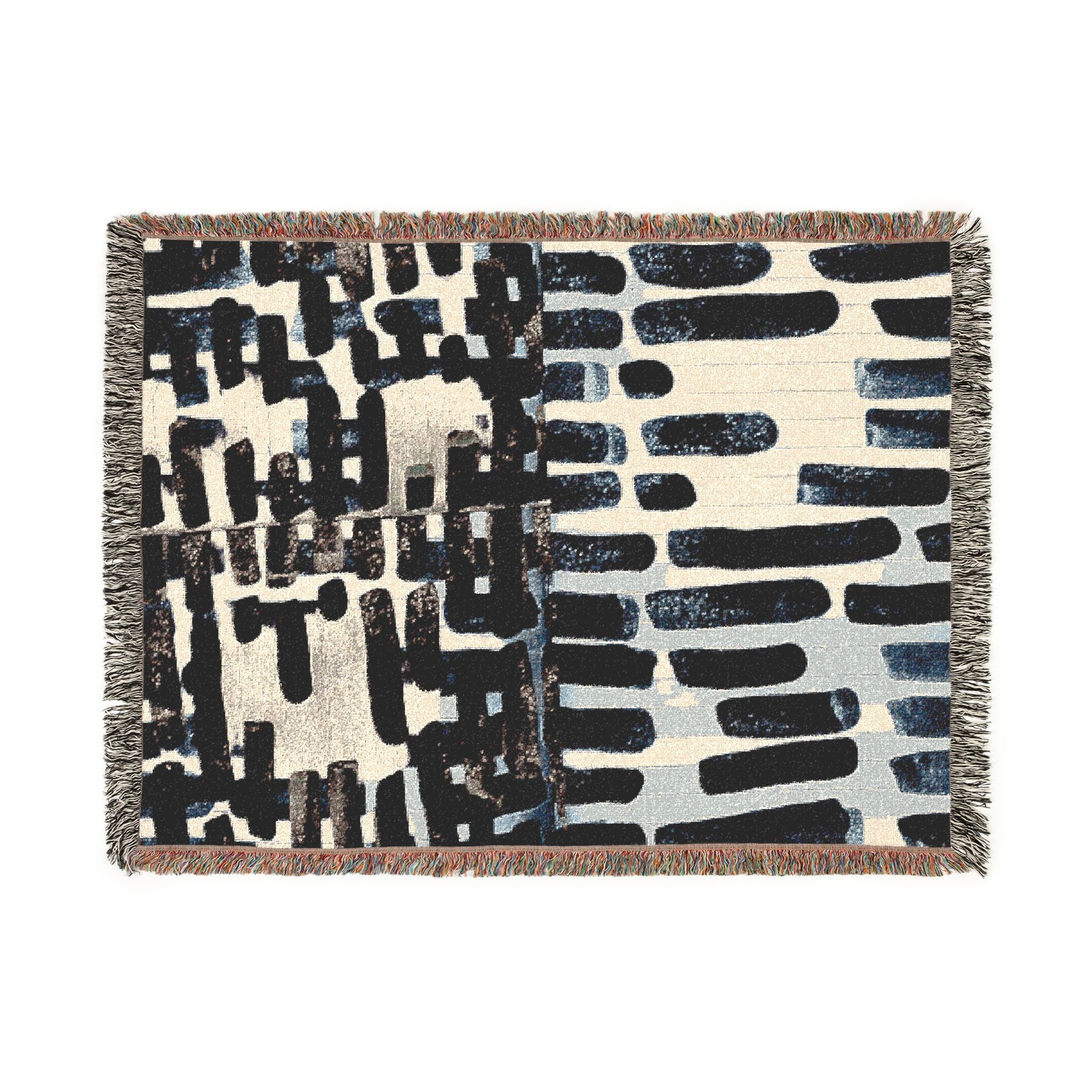 "Only My Notebook Knows How I Feel, My Heart Is On Every Page" Abstract Geometric Woven Blanket — Modern Black & Ivory Throw for Living Room