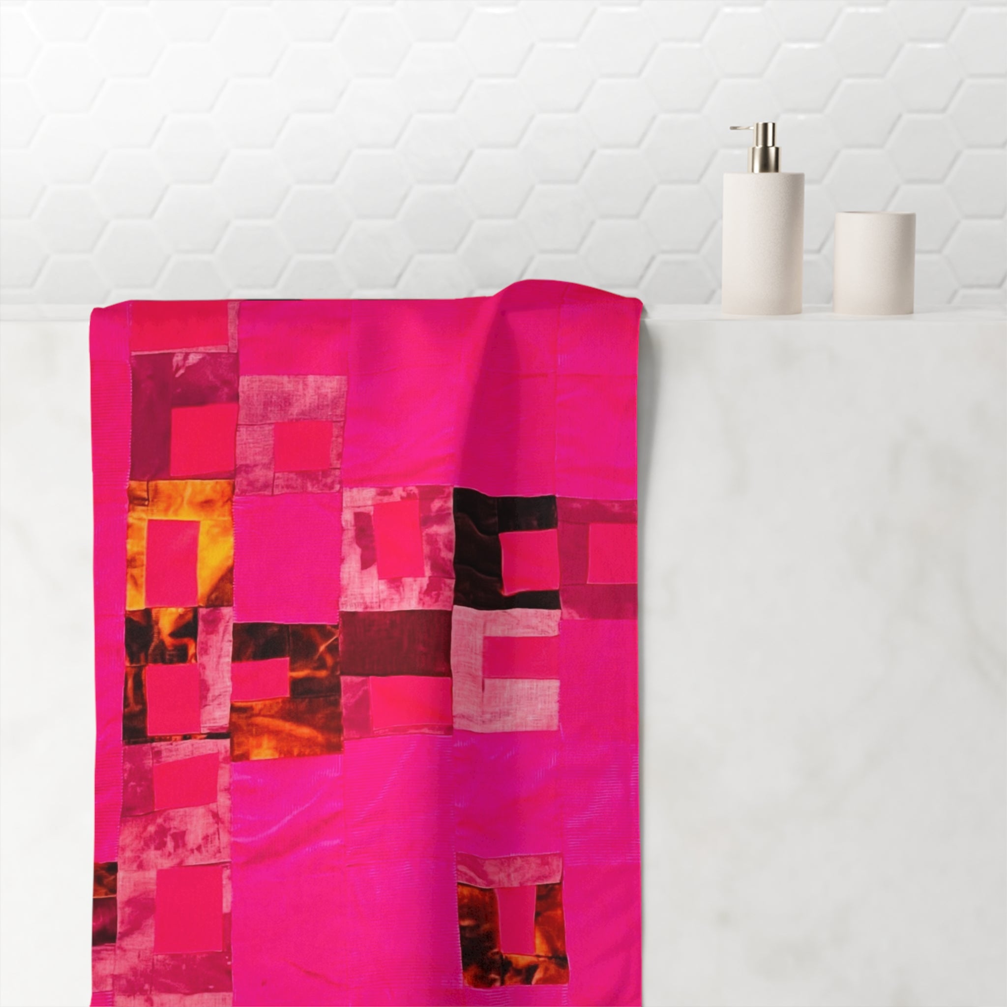 "Lela Lela" Bright Pink Mosaic Cotton Towel