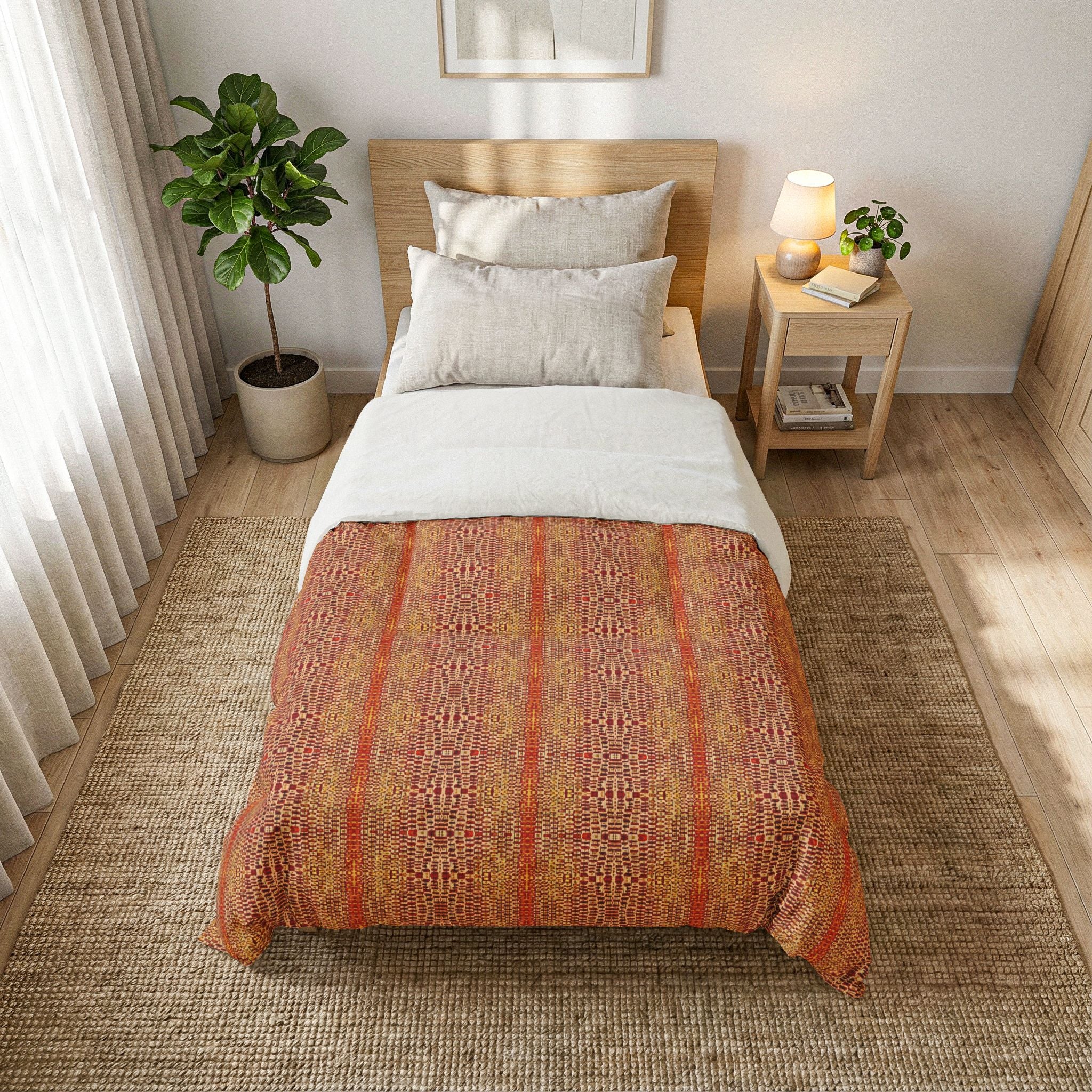 "Queen Mother" Gold Bronze Regal Boho Striped Cotton Comforter — Warm Earthtone Tribal Pattern