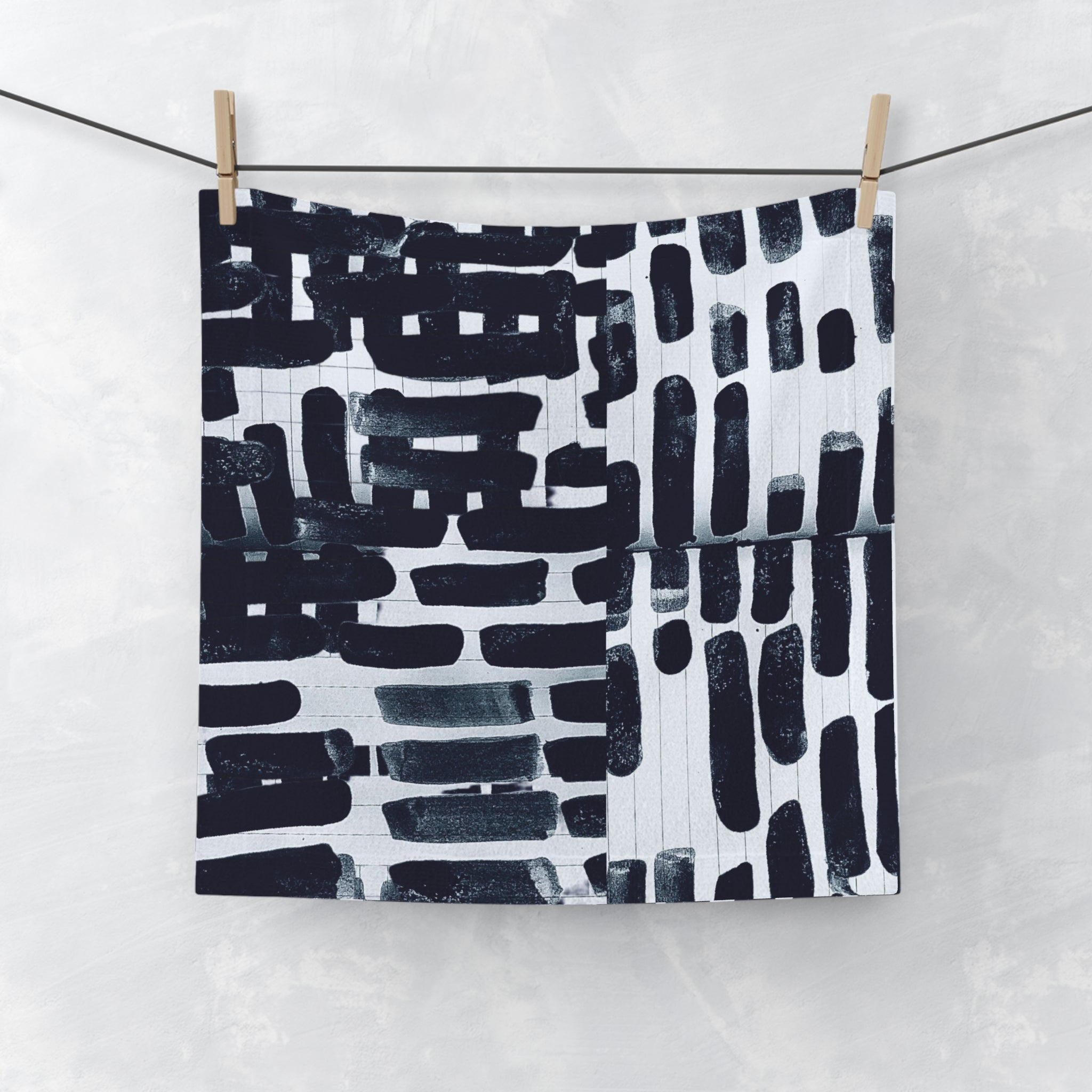 "Only My Notebook Knows How I Feel, My Heart Is On Every Page" Abstract Black Brushstroke Face Towel — Modern Minimalist Bathroom Accessory