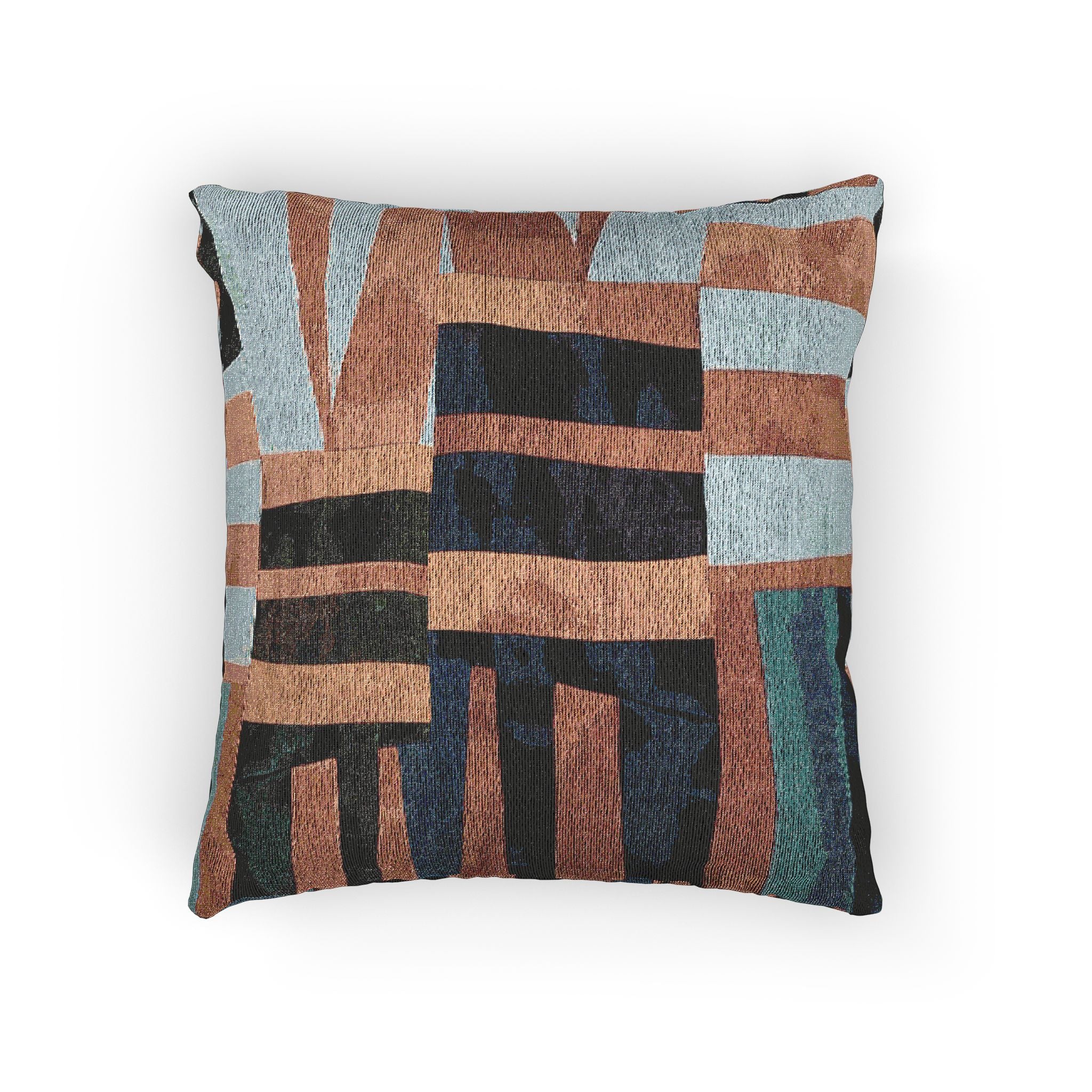 "Samuel" Blue, Orange, and Teal Quilted Textile, Woven Pillow
