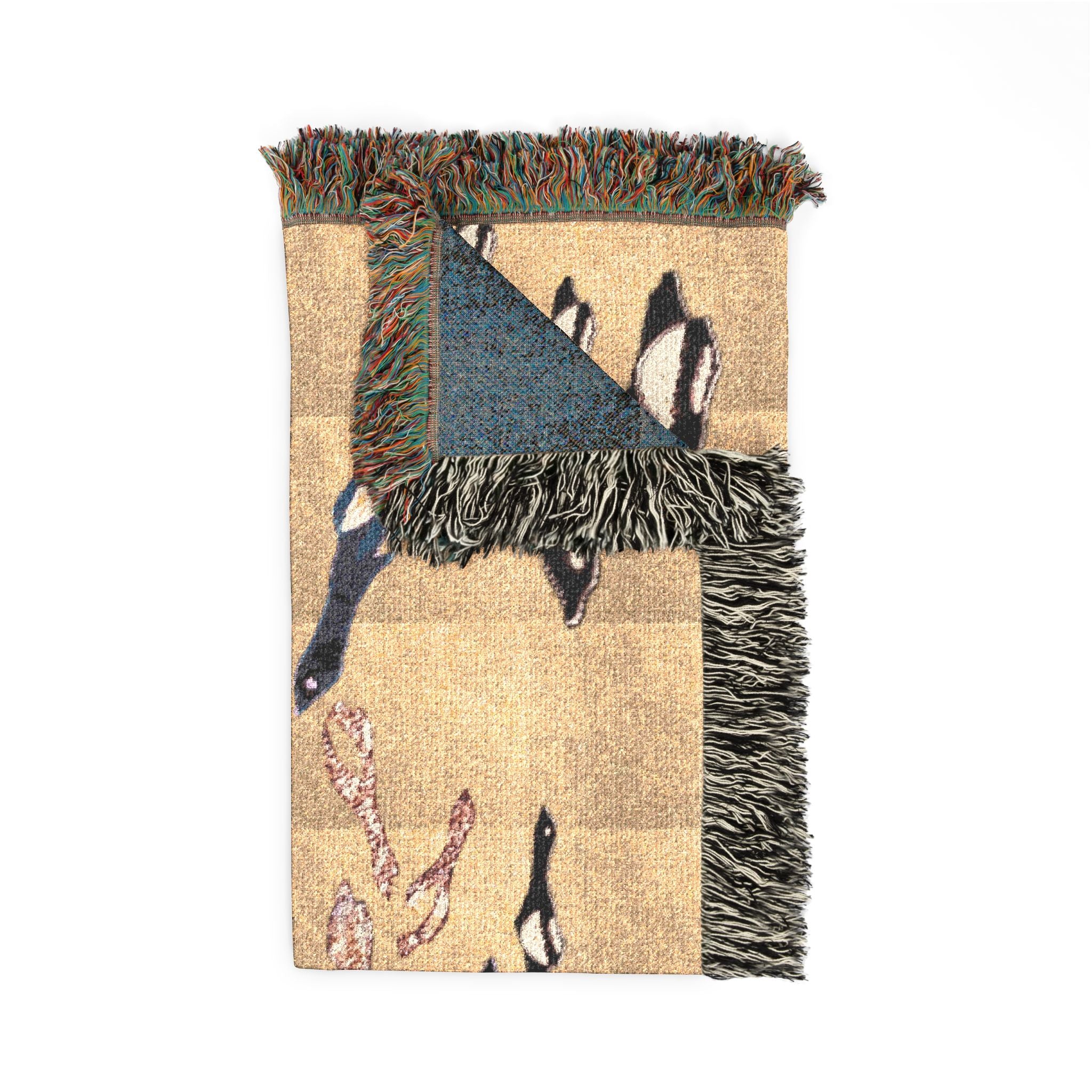 "Fly Me to the Moon" Gold and Bronze Bird Tapestry - Woven Textile - Warm Throw Blanket - Nautical