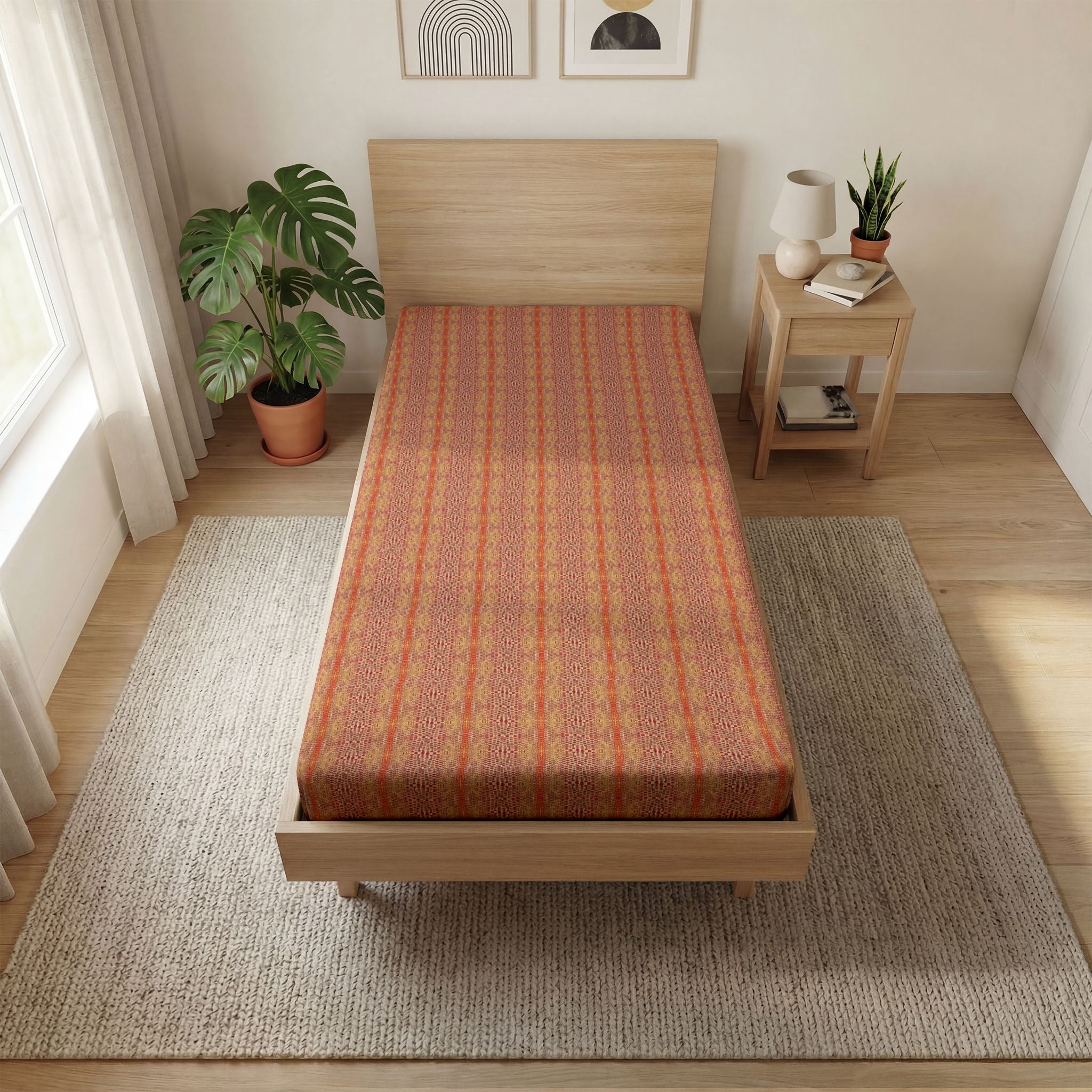 "Queen Mother" Gold and Bronze Red Posh Fitted Sheet — Orange Boho Twin Bed Cover