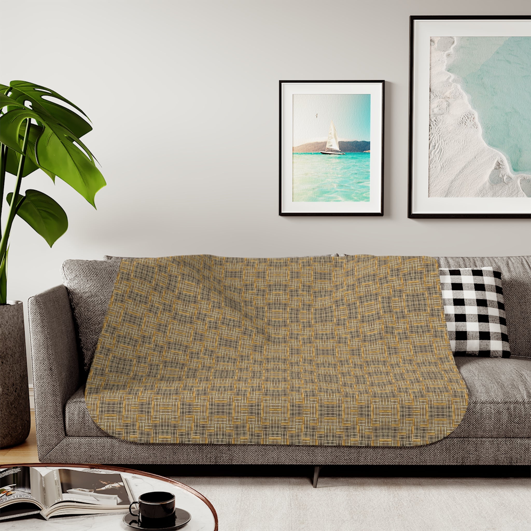 "All Things Fall Apart" Cozy Neutral Sherpa Blanket – Reversible Beige Plaid & Faux-Sherpa Throw