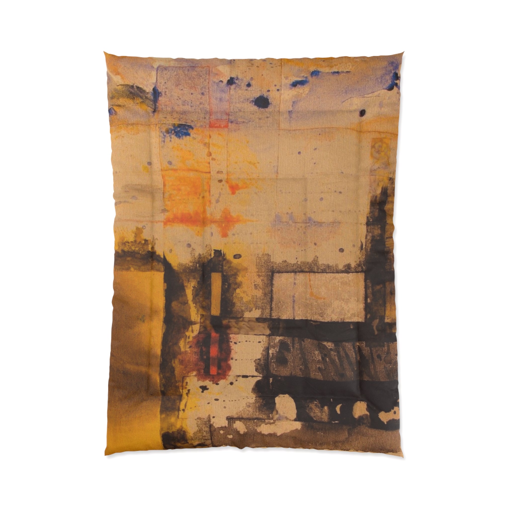 "Dance in the Rain" Abstract Ochre Art Comforter – Warm Yellow Modern Bedding