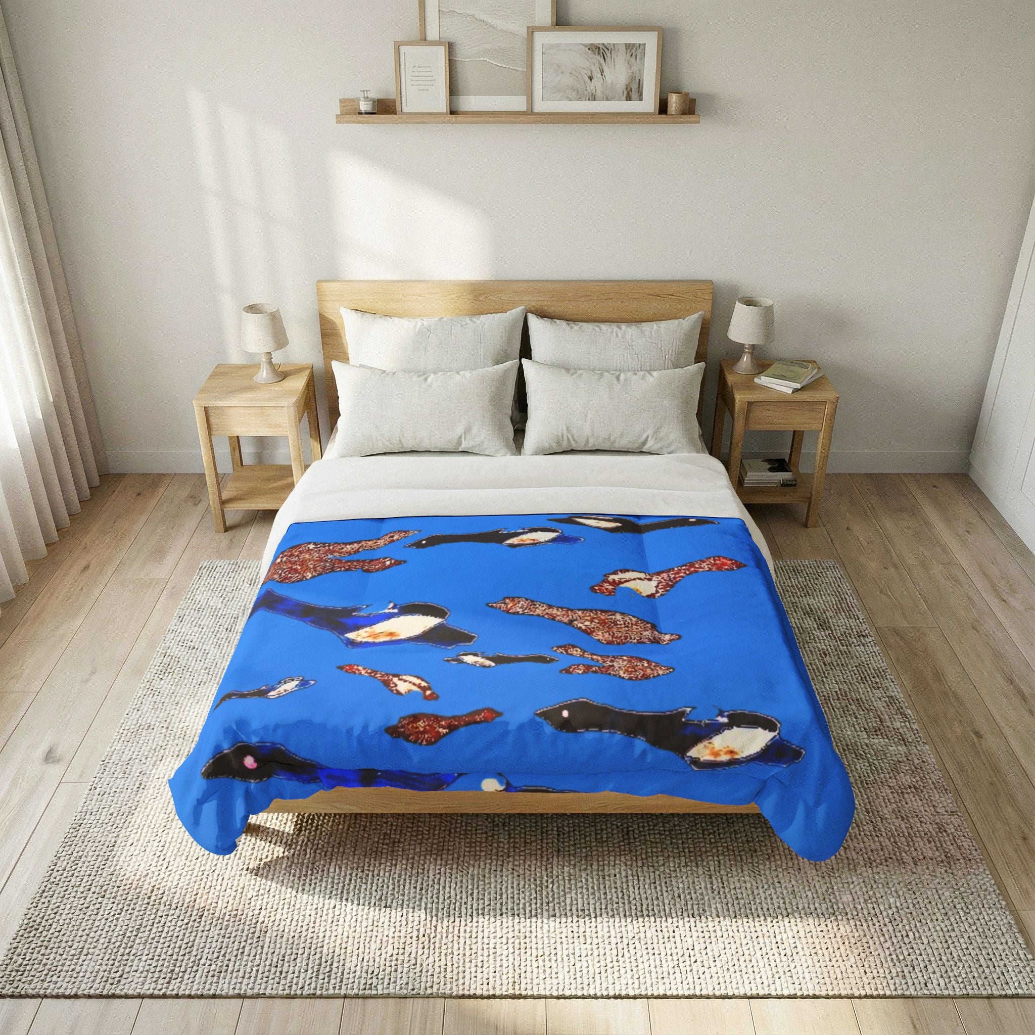 "Fly Me to The Moon" Blue Skies Cerulean Serene Tapestry Cotton Comforter