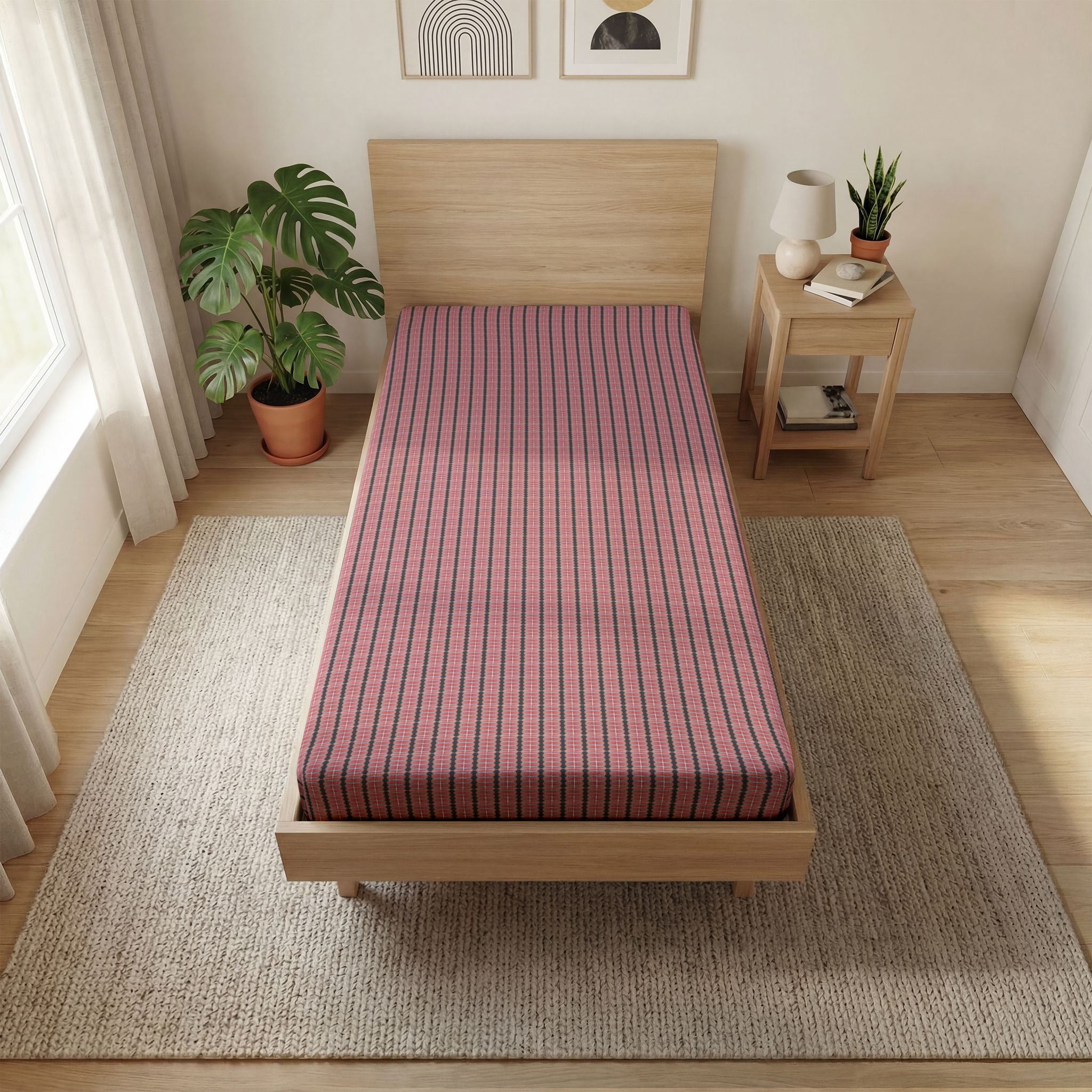 "The Nike of Samothrace" Houndstooth Fitted Sheet — Pink Plaid All-Over Print