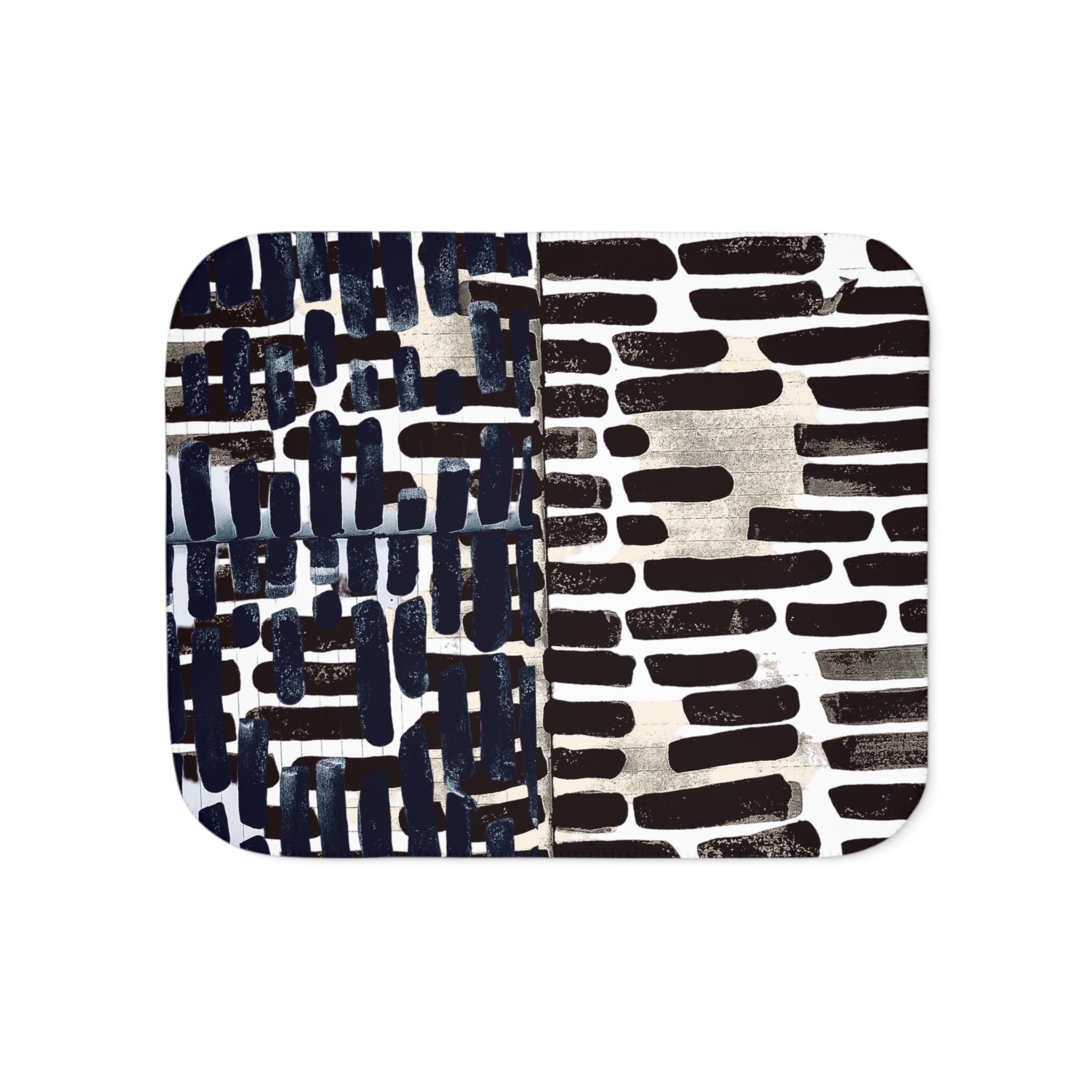 "Only My Notebook Knows How I Feel, My Heart Is On Every Page" Abstract Brushstroke Sherpa Blanket — Reversible Neutral Navy & Cream Cozy Throw
