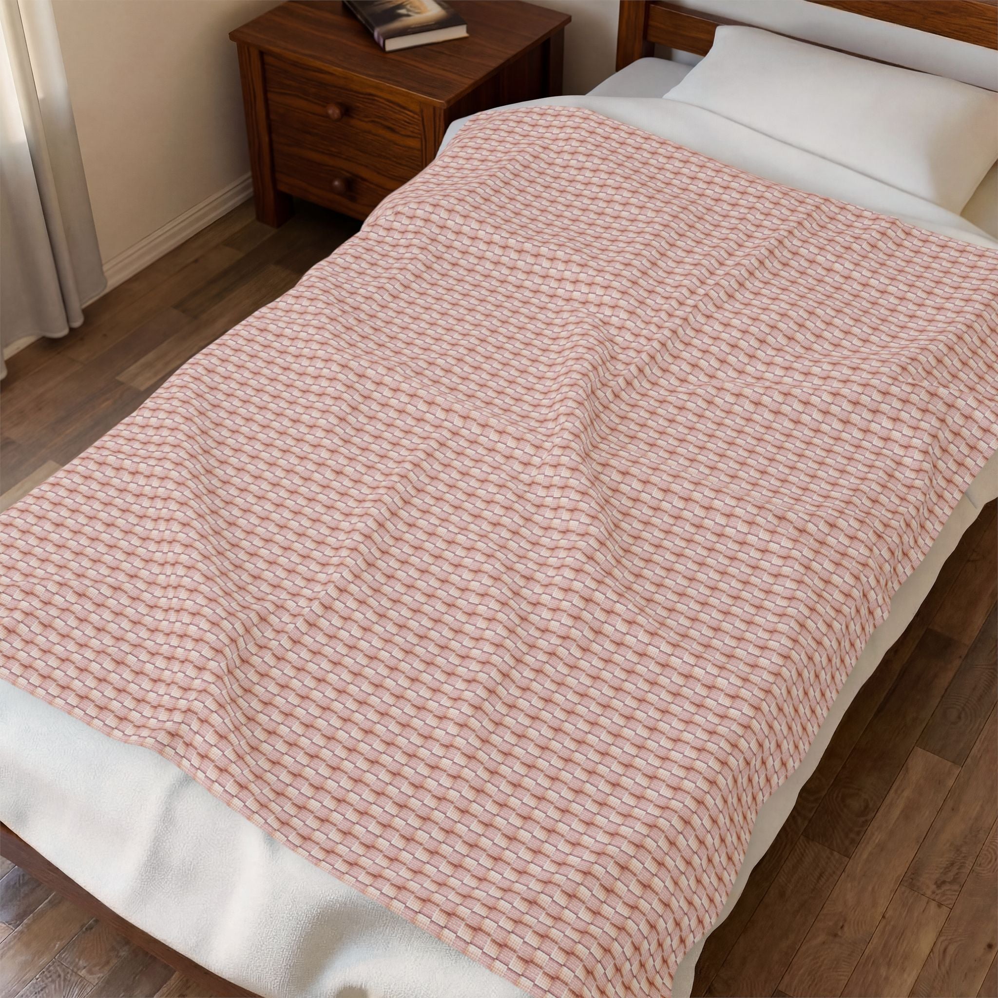 "Grandma Rose" Pink Blush Waffle Checkered Velveteen Plush Blanket — Soft Cozy Throw for a Posh Home & Nursery