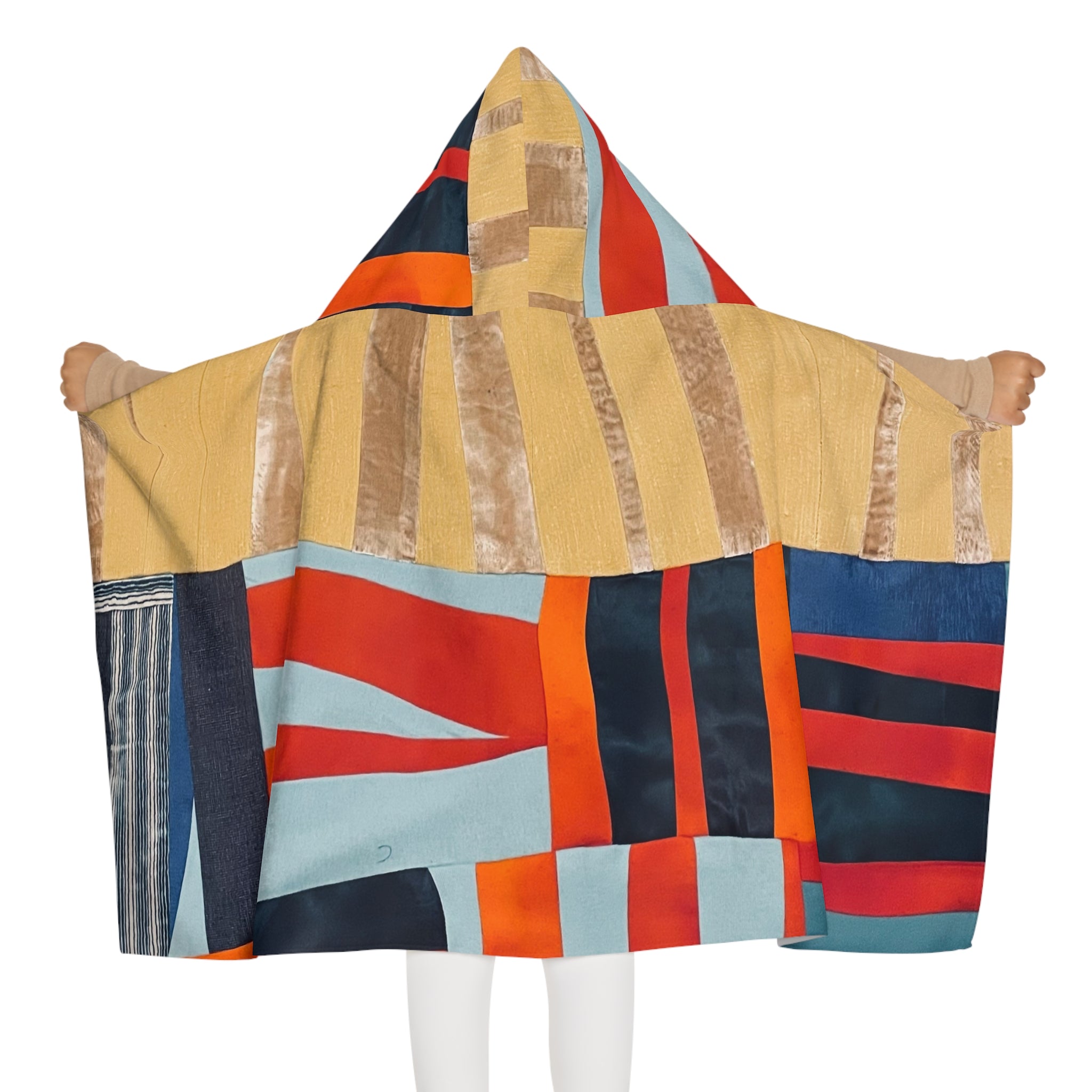 "Hannah and Samuel" Abstract Geometric Youth Hooded Towel – Colorful Stripes & Blocks