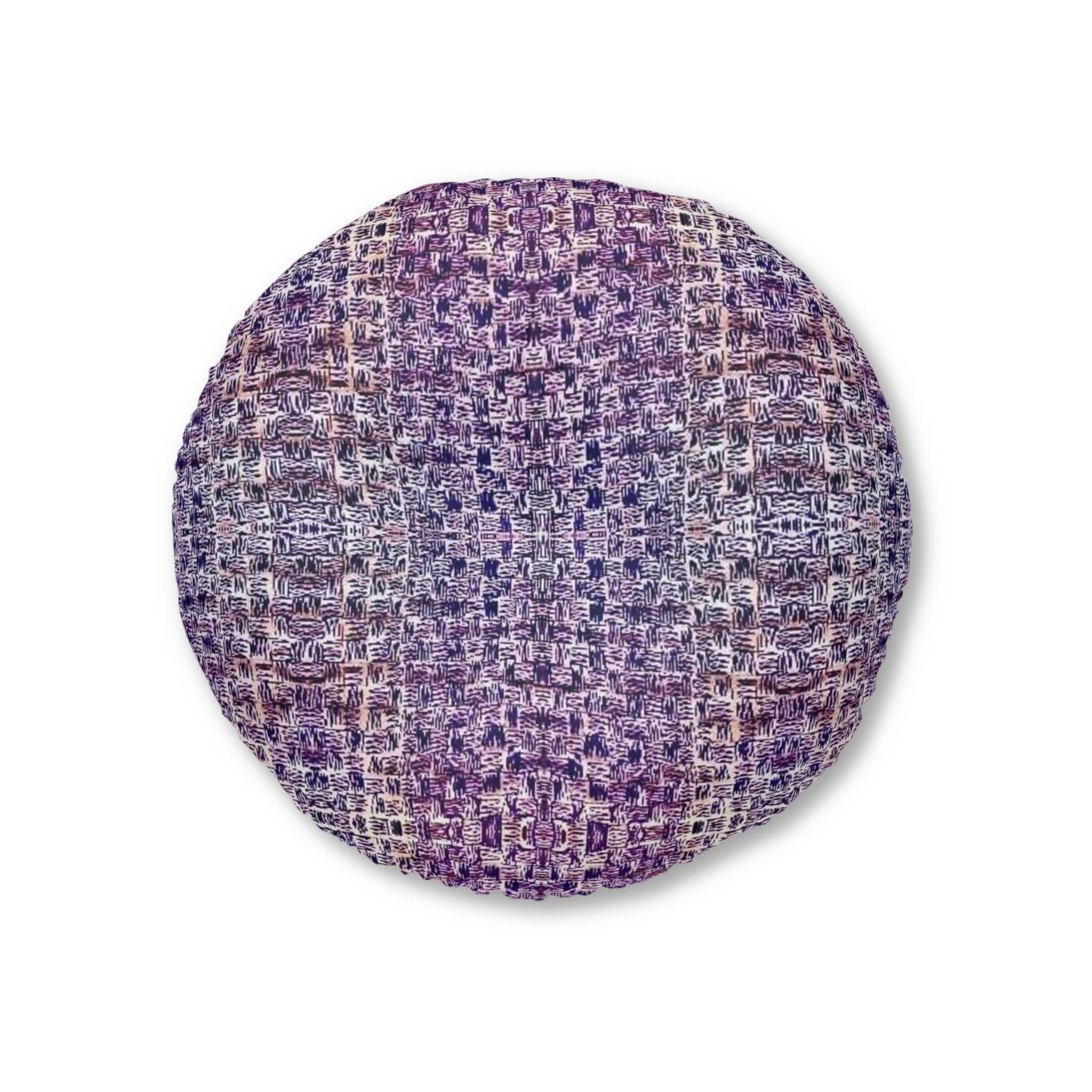"Pauline, My Love" Round Tufted Floor Pillow — Purple Woven Boho Accent Cushion