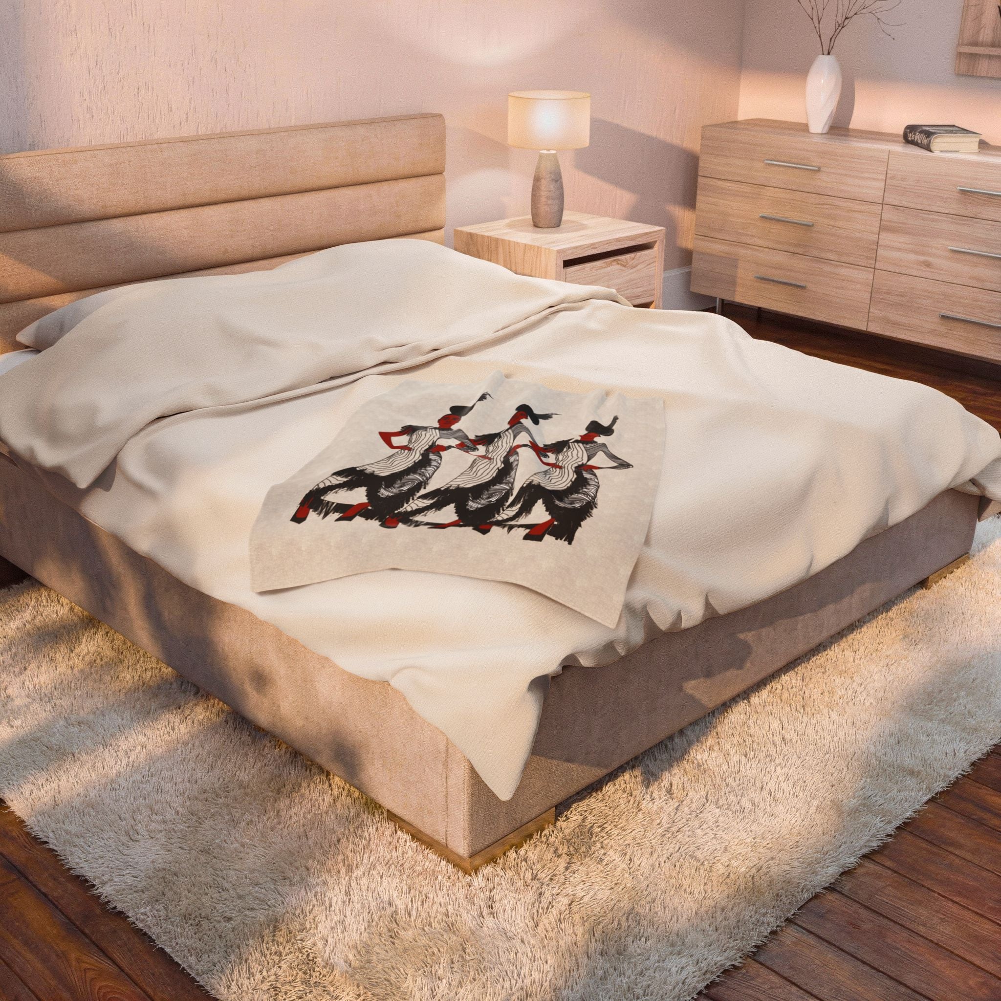 "Fierce Honey" Art Deco Flapper Trio Velveteen Blanket — Vintage Glamour Throw