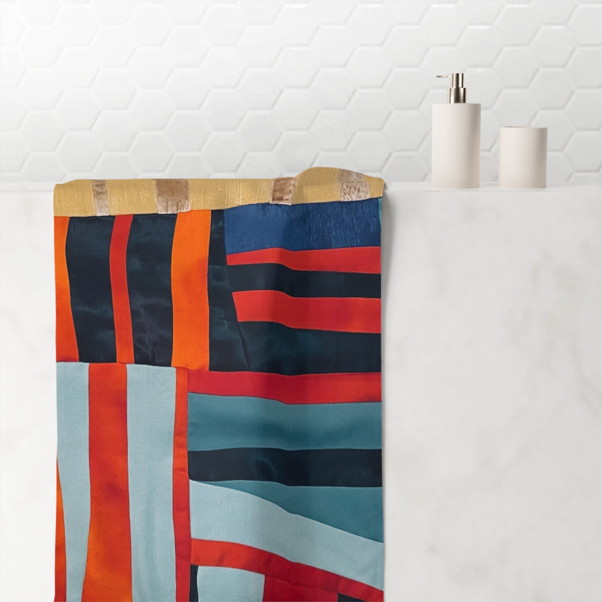 "Hannah and Samuel" Abstract Geometric Cotton Towel — Colorblock Mink-Cotton Beach & Bath Towel