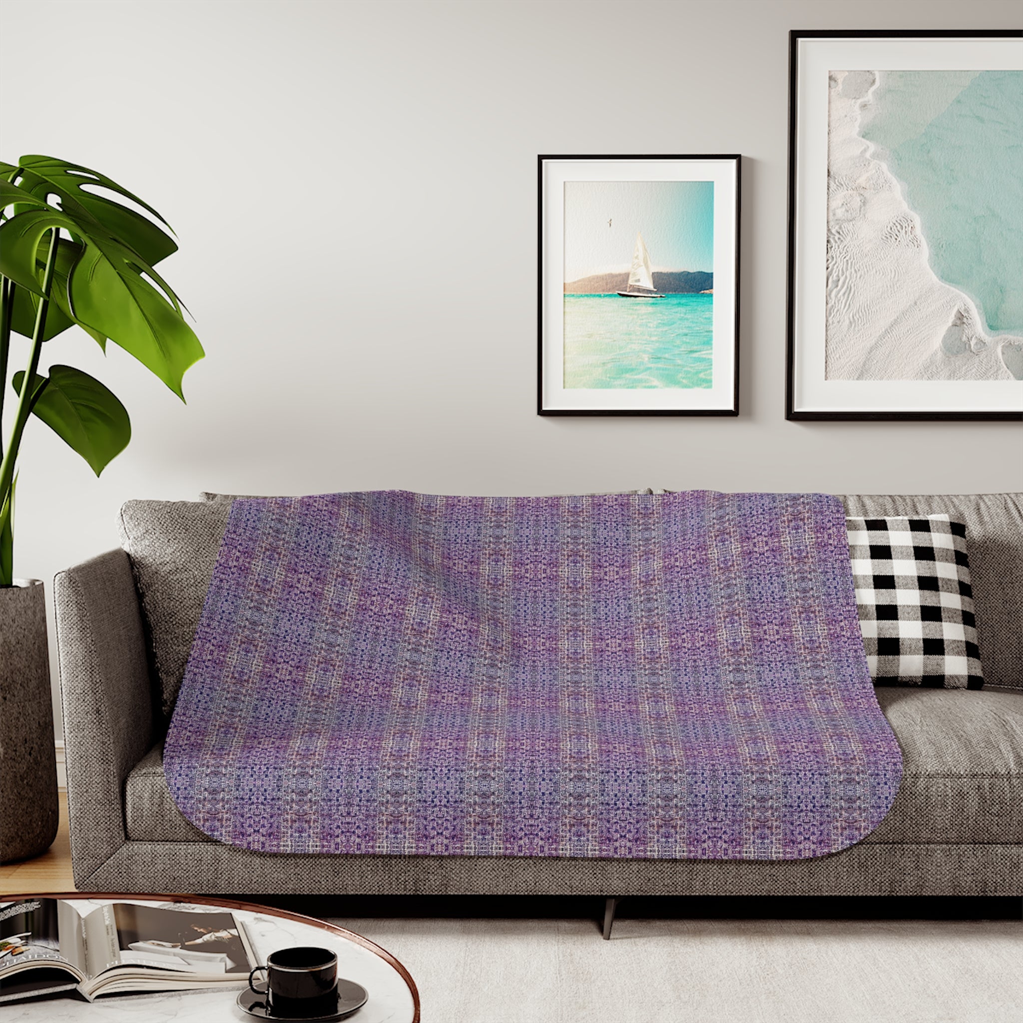 "Pauline, My Love" Purple Plaid Sherpa Blanket – Cozy Reversible Throw for Home, Couch & Gifts