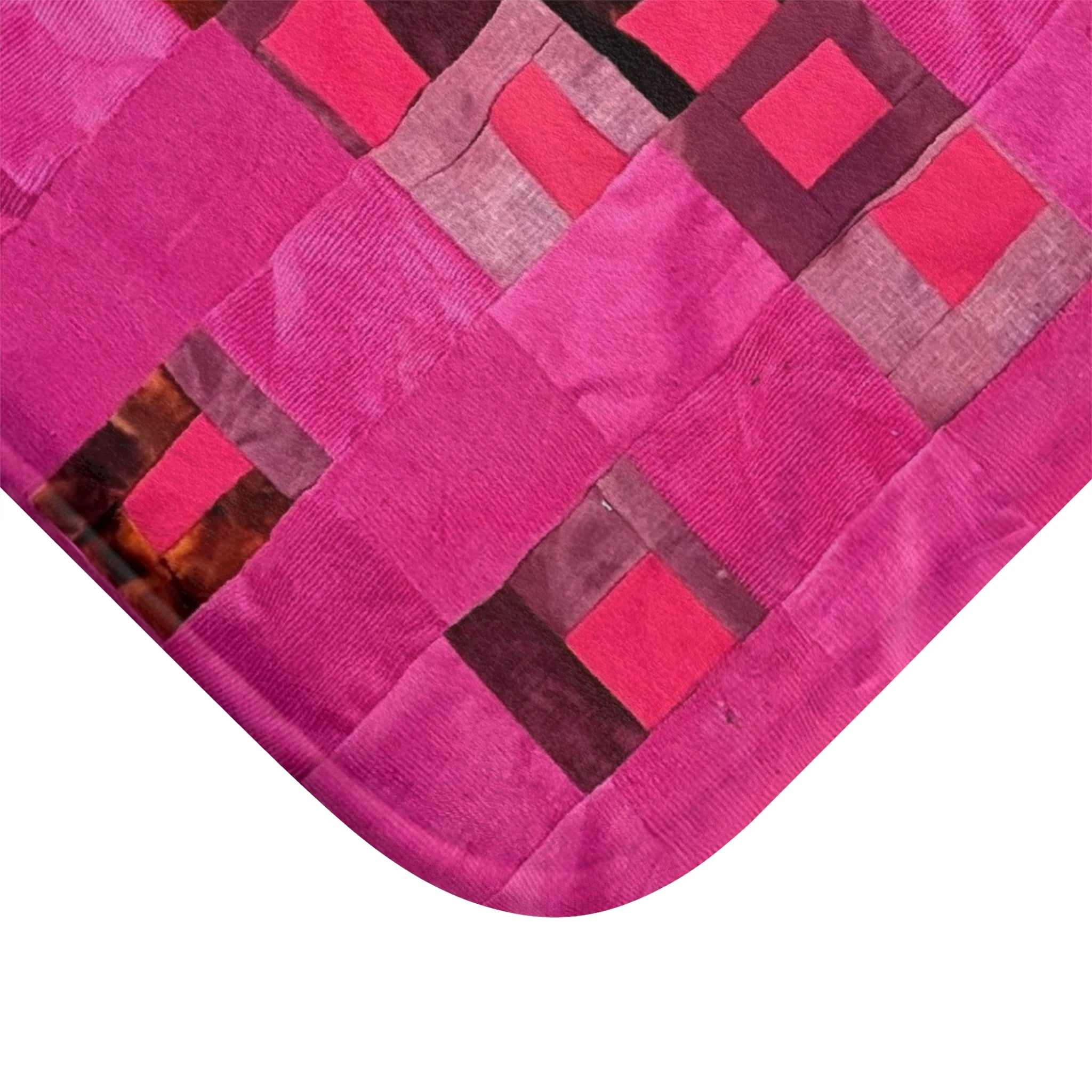 "Lela" Pink Geo Patchwork Bath Mat — Plush Non-Slip Bathroom Rug