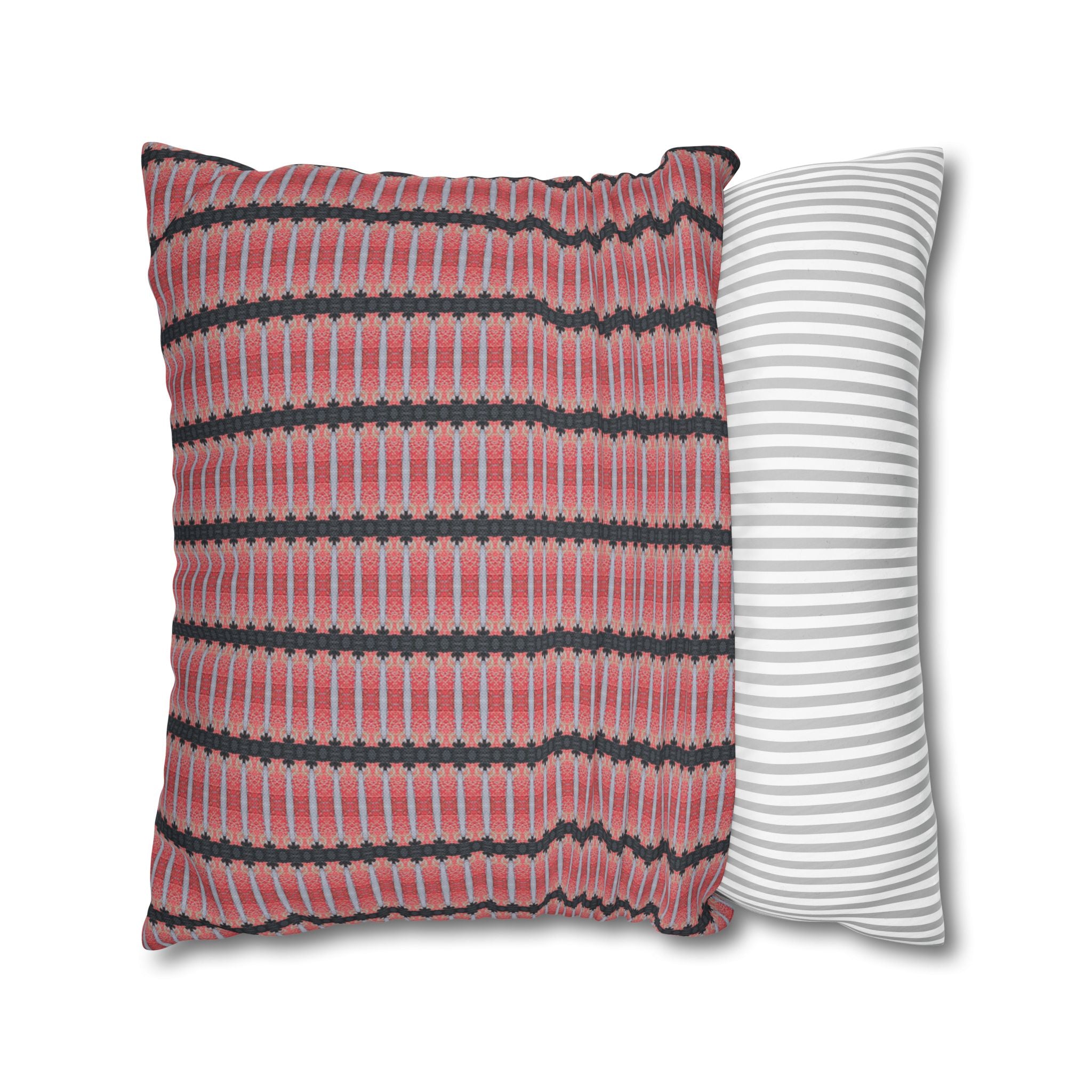 "The Nike of Samothrace" Pink Black Striped Decorative Pillowcase — Modern Boho Square Cushion Cover
