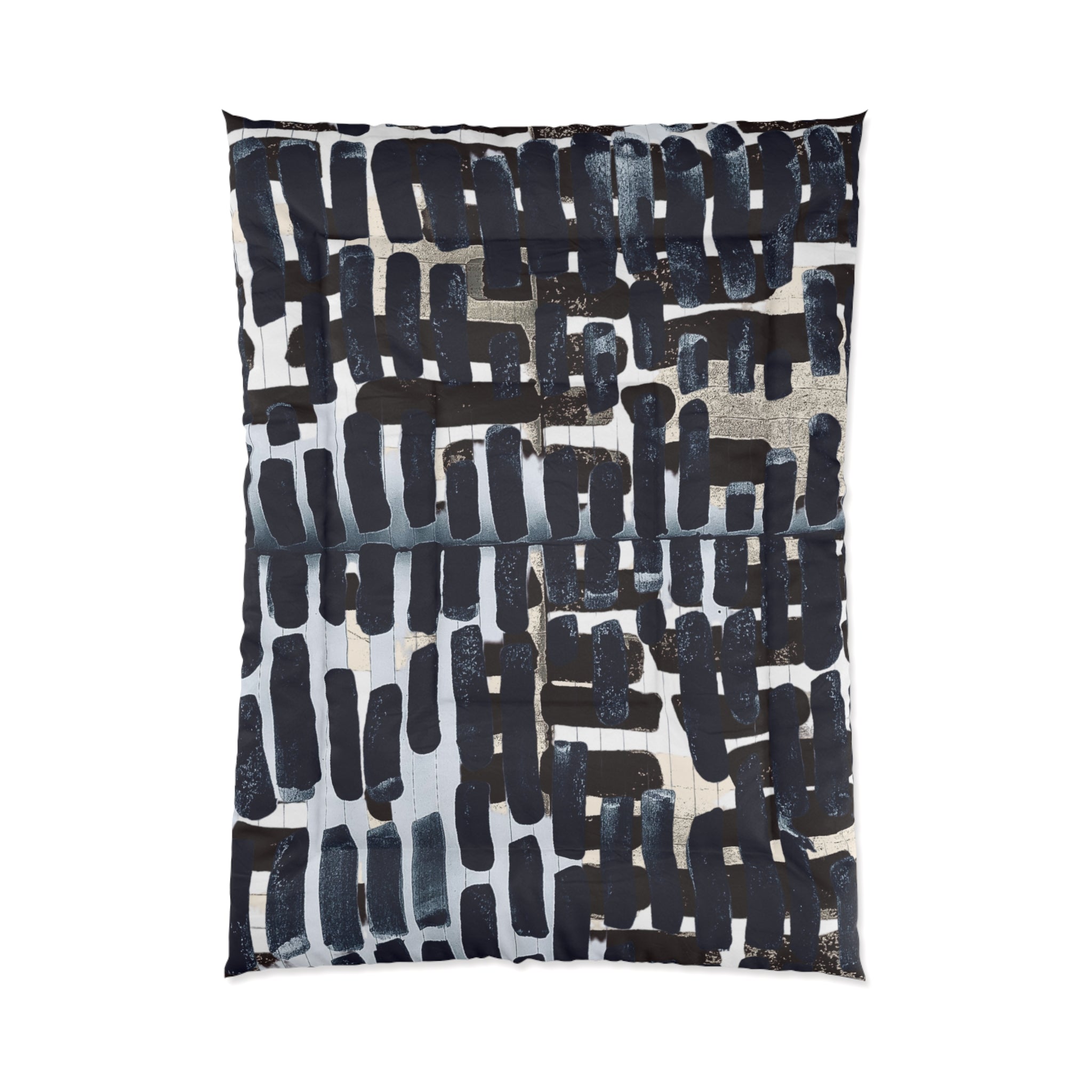 "Only My Notebook Knows How I Feel, My Heart Is On Every Page" Abstract Grid Comforter - Monochrome Brushstroke Pattern