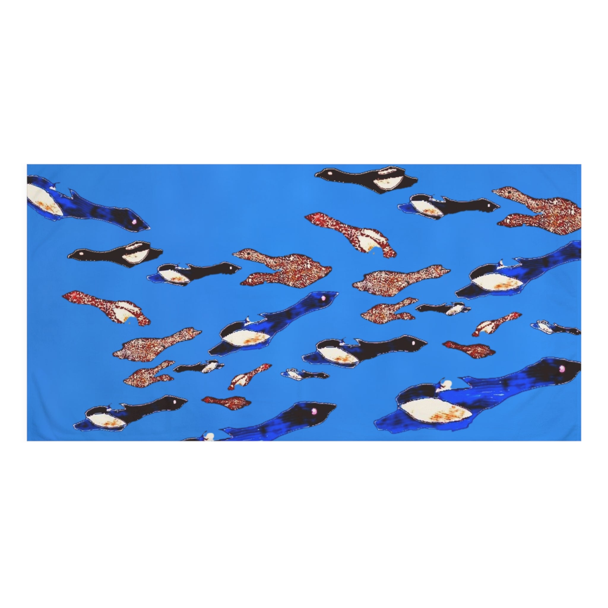 "Fly Me to the Moon" Blue Beach Towel —Tapestry Print Birds in Sky Flying to Moon Cotton Towel