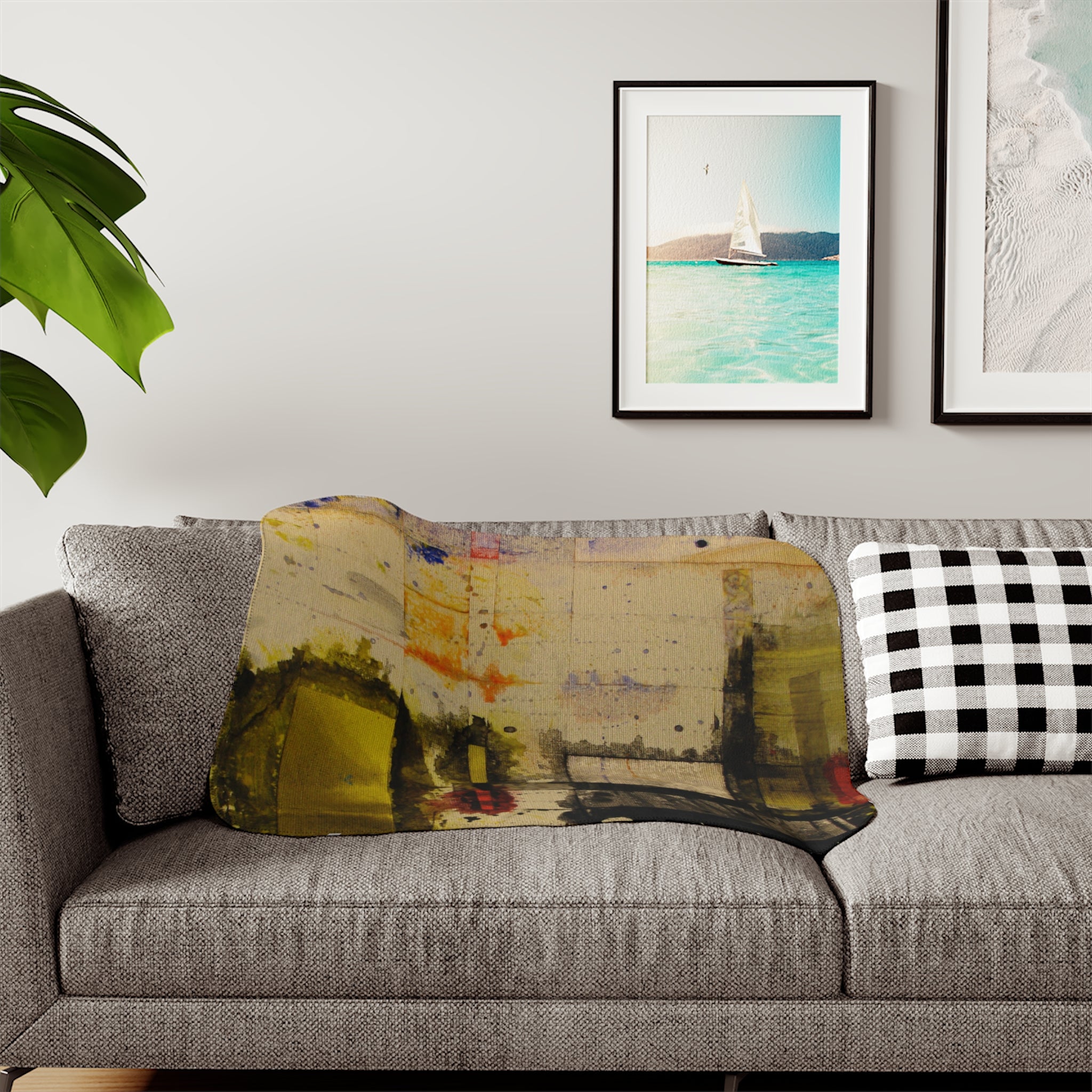 "Dance in the Rain" Cozy Watercolor Painting Café Sherpa Blanket — Warm Throw with Retro Coffee Shop Art