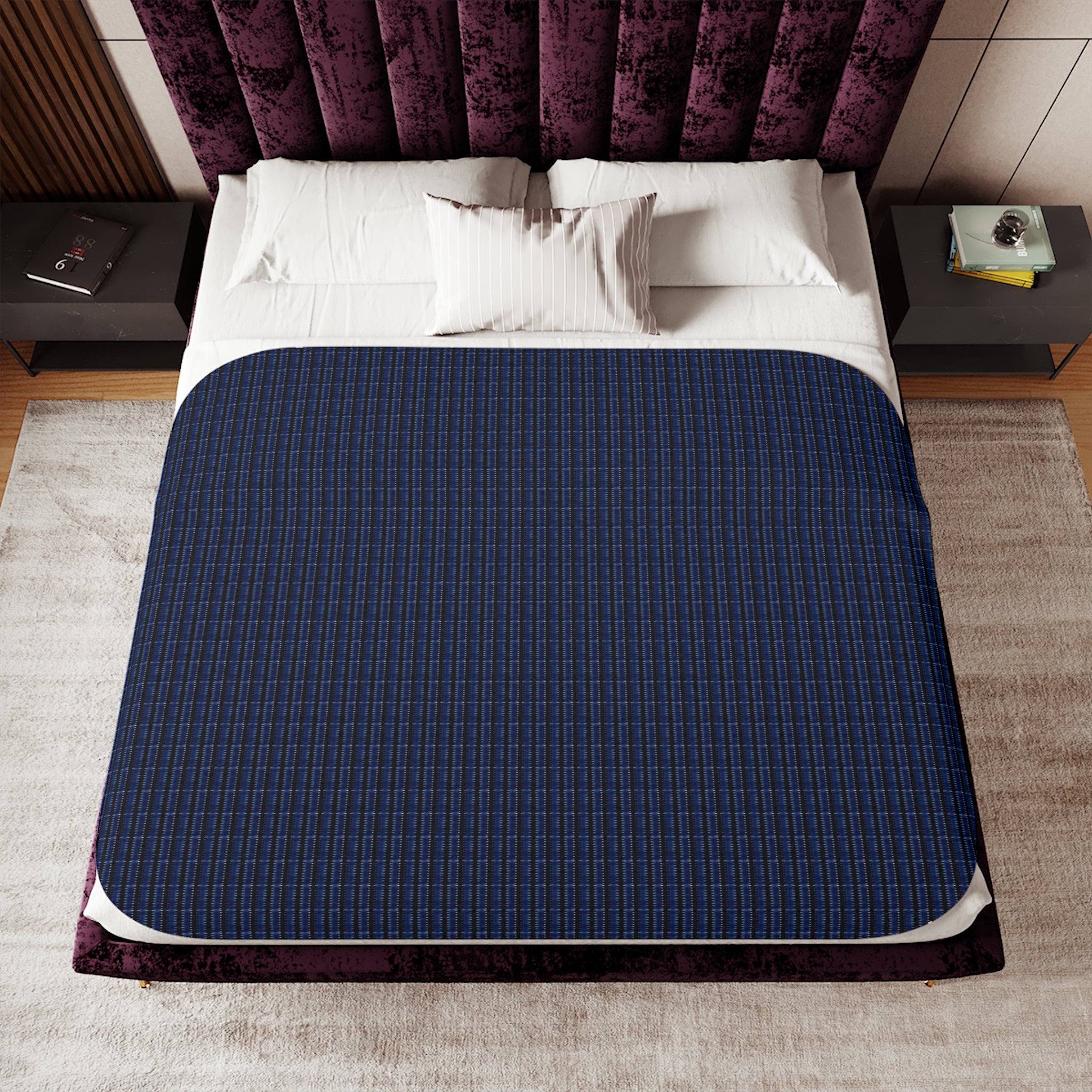 "Mississippi Midnight: Lovely Banjo Blues" Sherpa Blanket – Cozy Reversible Fleece Throw (Navy Woven / Cream Sherpa)
