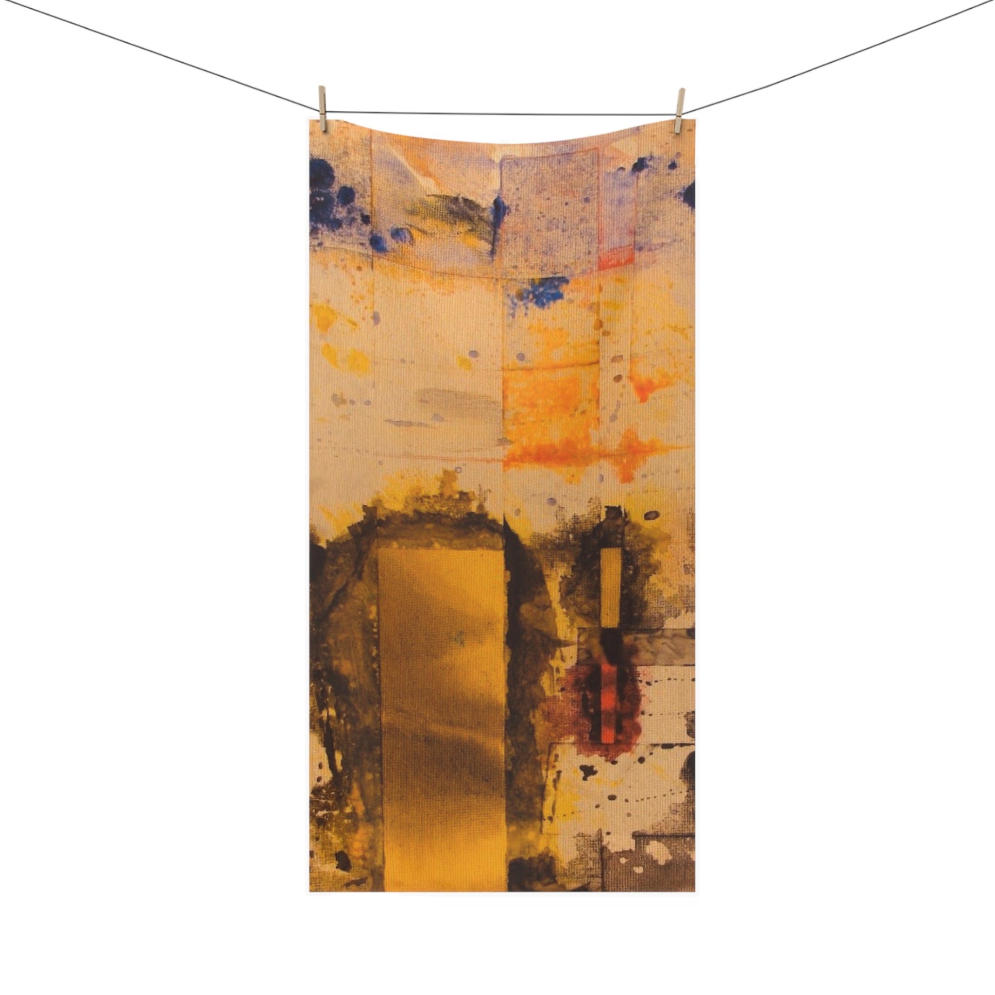 "Dance in the Rain" Abstract Gold Art Cotton Towel — Modern Artistic Beach & Bath Towel