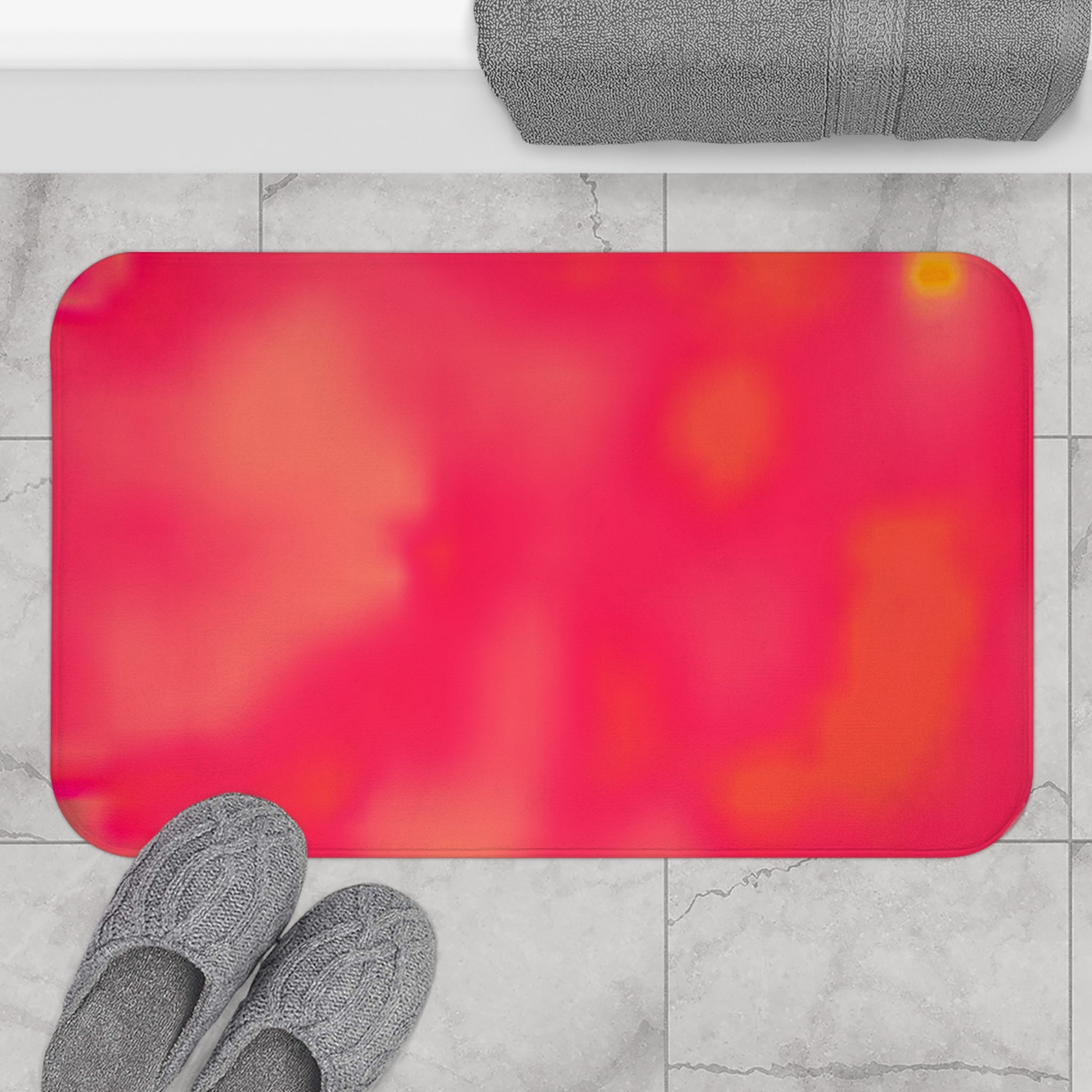 "The Skies Will Break For You, My Friend" Vibrant Coral Watercolor Bath Mat – Soft Absorbent Non-Slip Bathroom Rug