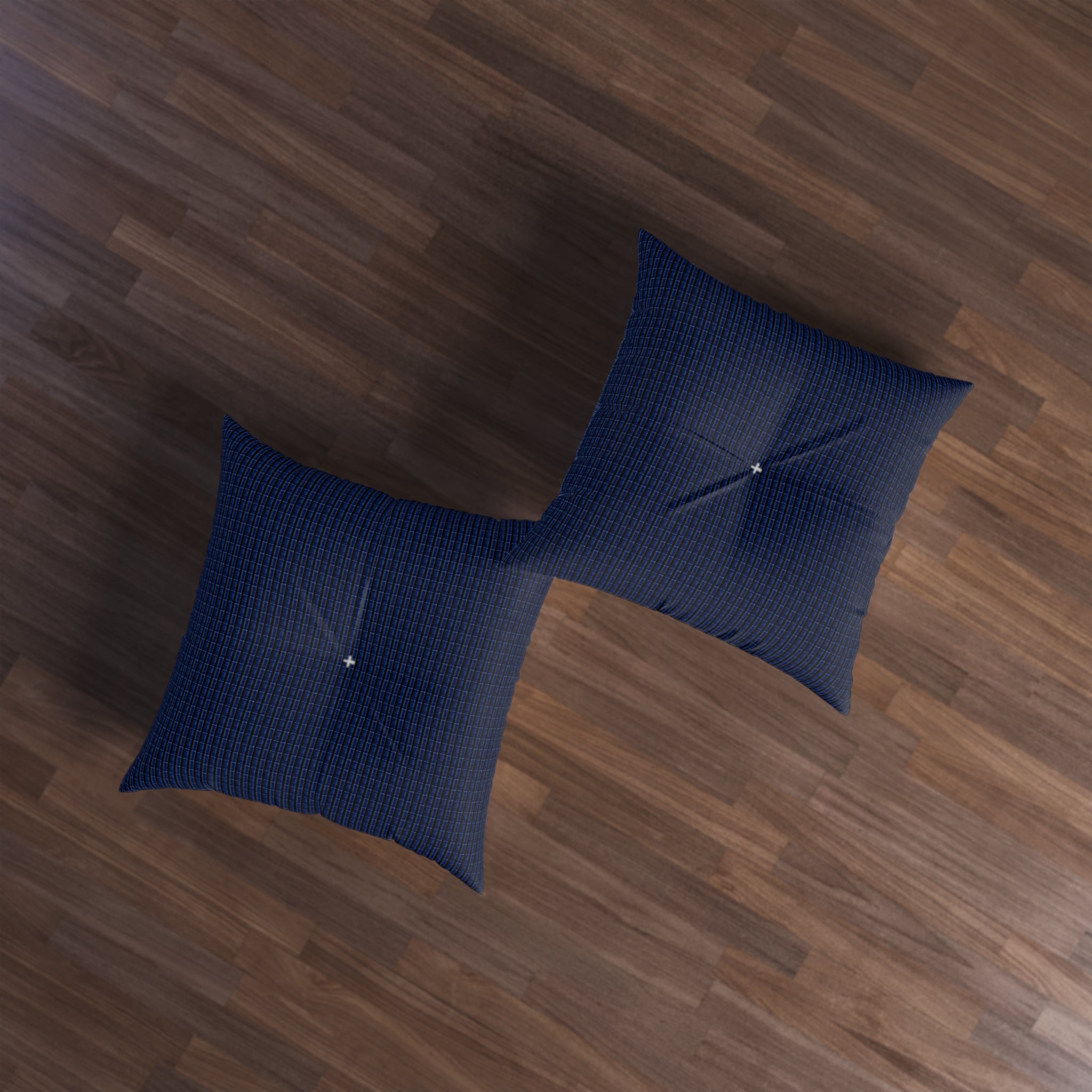 "Mississippi Midnight: Lovely Banjo Blues" Black and Navy Plaid Tufted Floor Pillow — Cozy Square Accent Cushion