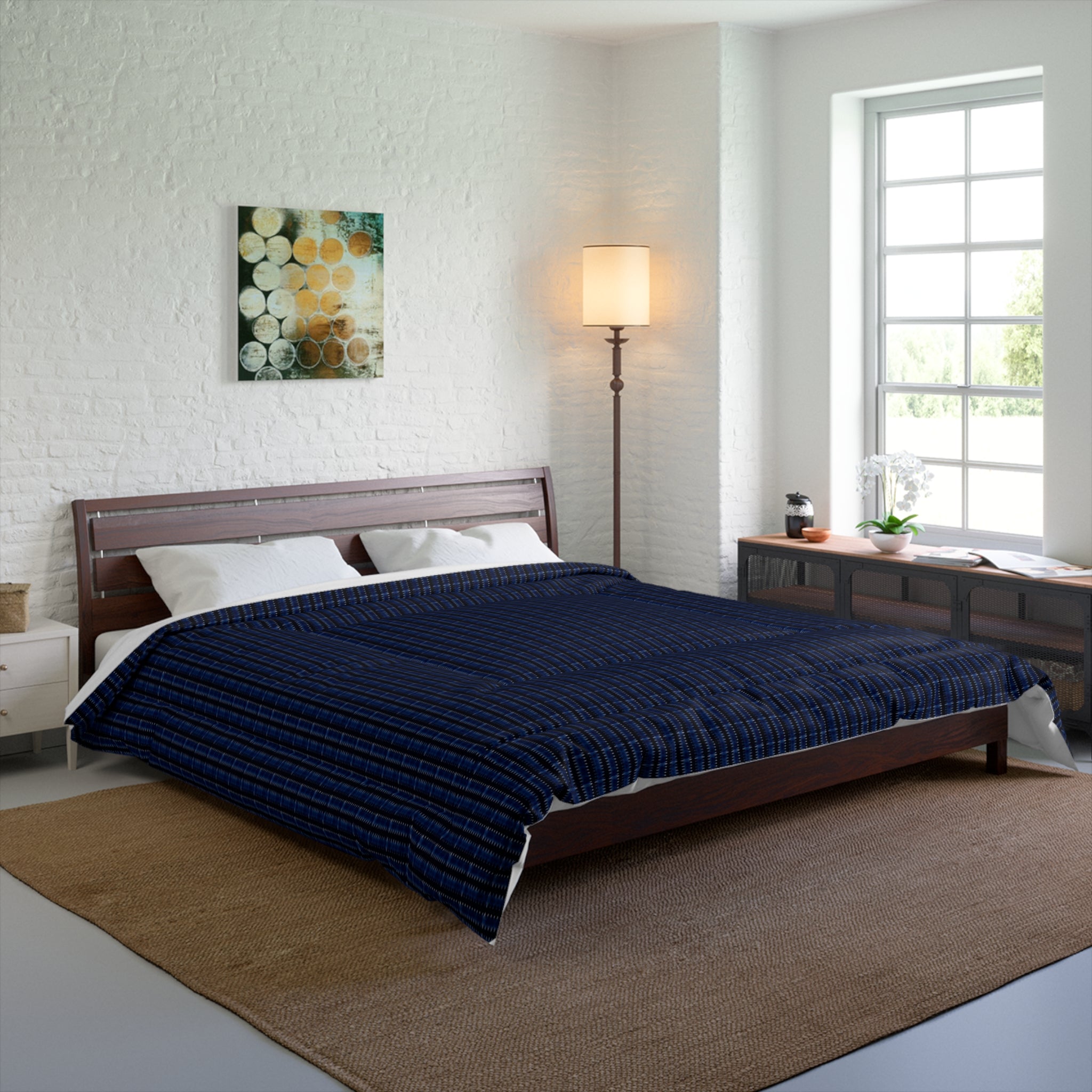 "Mississippi Midnight: Lovely Banjo Blues" Navy Plaid Comforter - Cozy Lightweight Bed Cover for Boys, Teens & Guest Rooms
