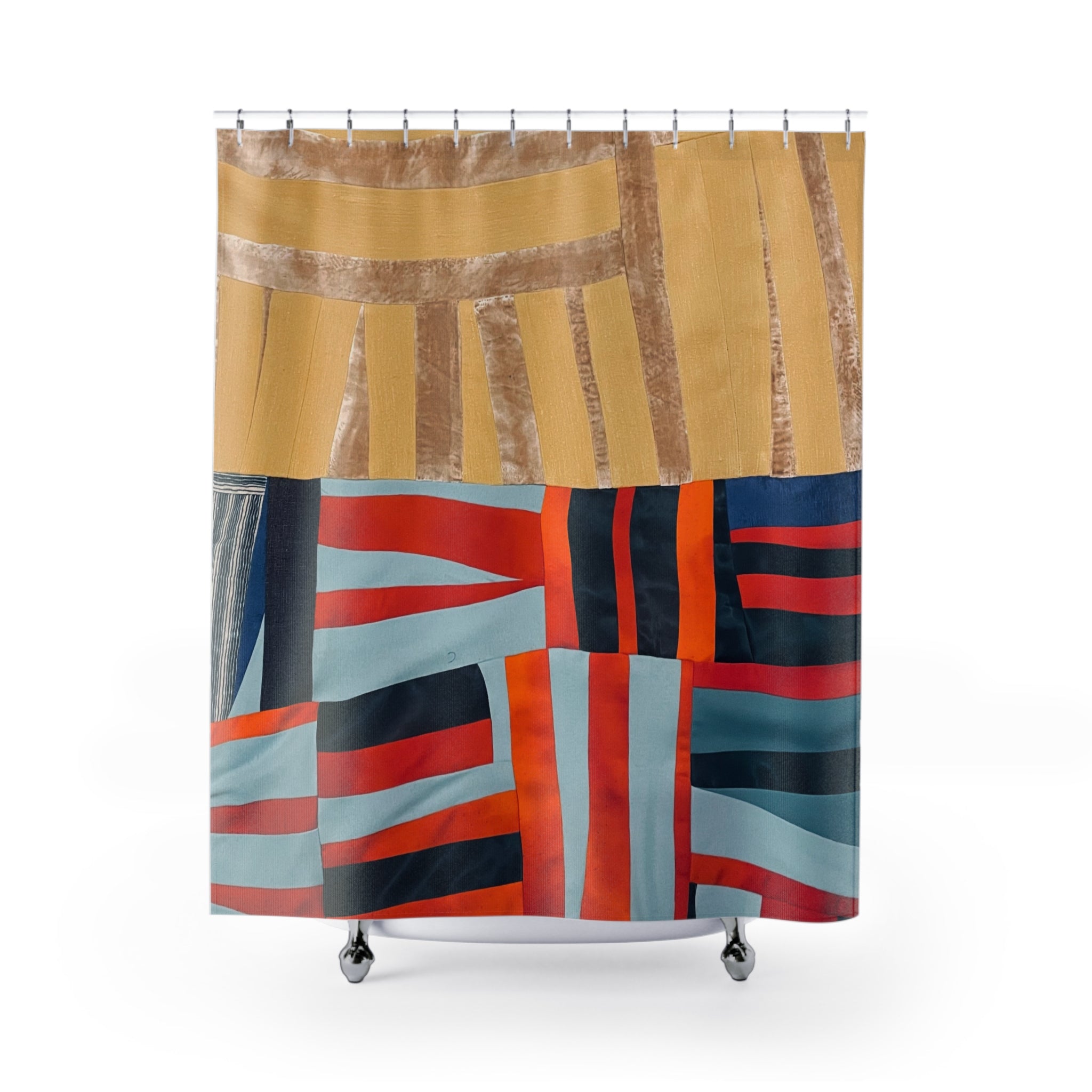 "Hannah and Samuel" Abstract Geometric Shower Curtain — Modern Mid-Century Inspired Bathroom Art