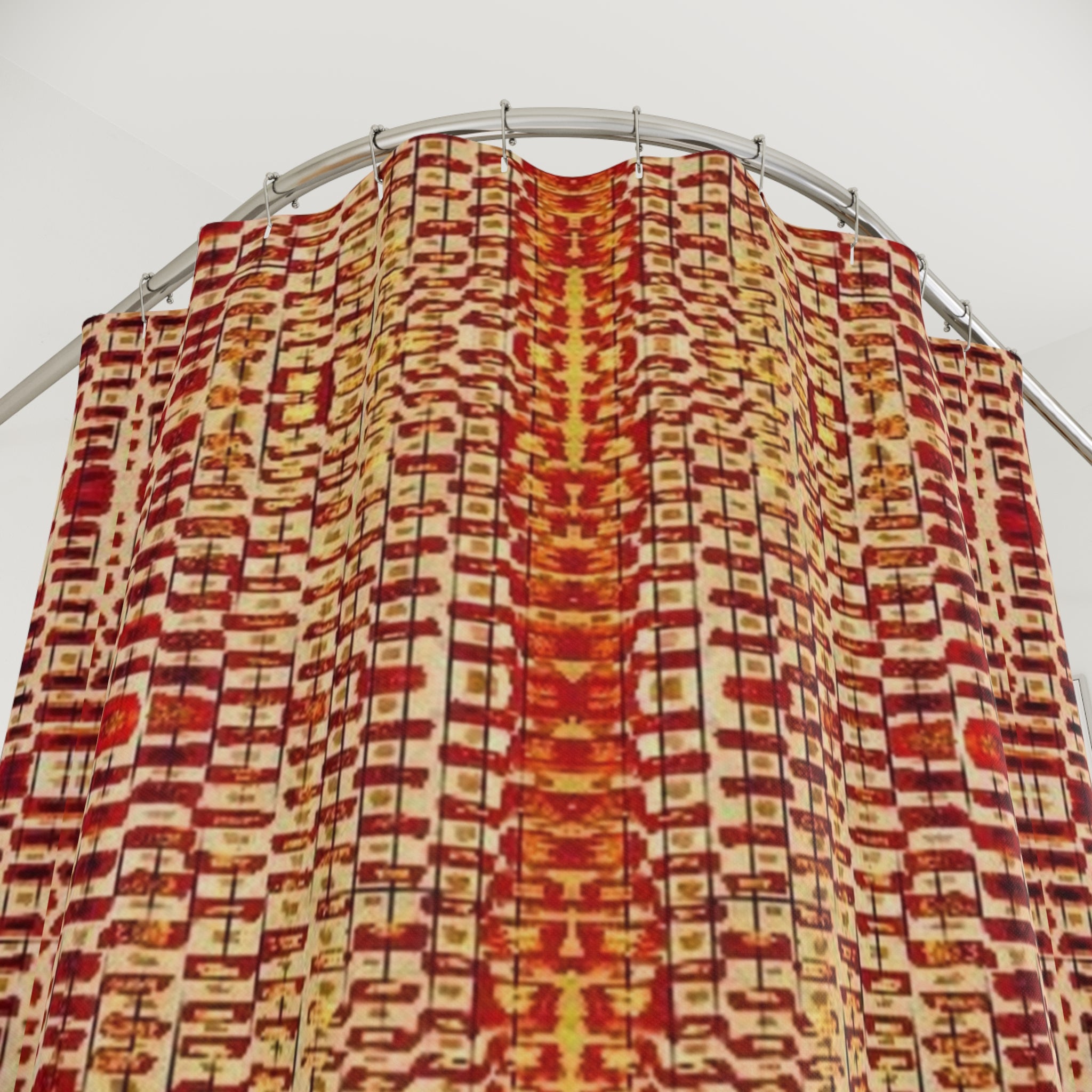 "Queen Mother" Warm Tribal Mosaic Shower Curtain — Boho Geometric Bathroom Decor