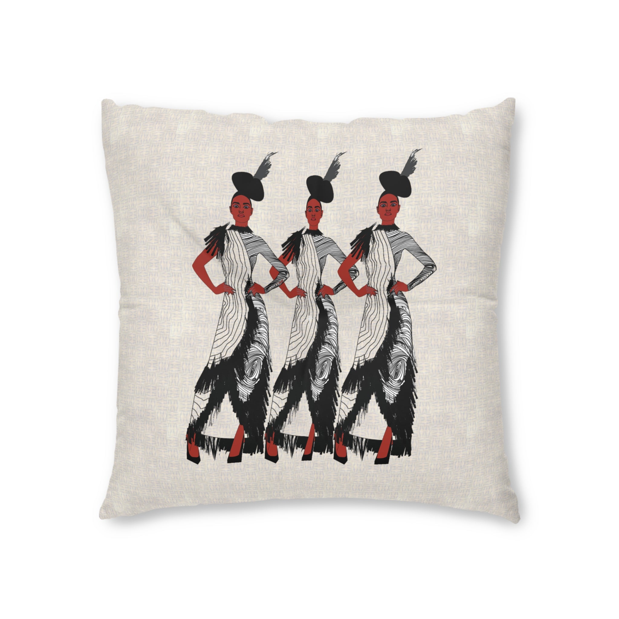 "Fierce Honey" Black Art Deco Vintage Flapper Trio Tufted Floor Pillow