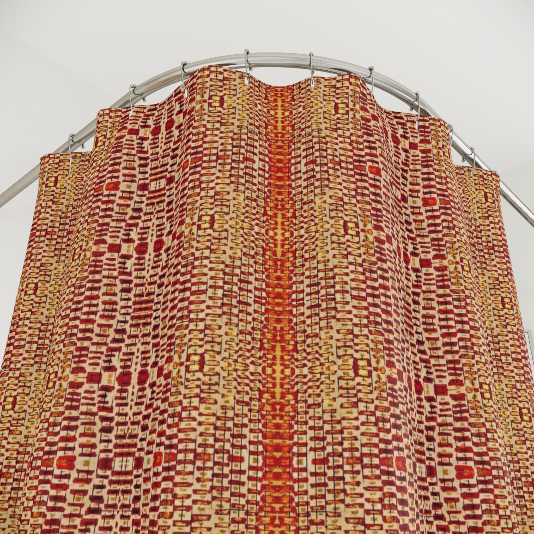 "Queen Mother" Warm Tribal Mosaic Shower Curtain — Boho Geometric Bathroom Decor